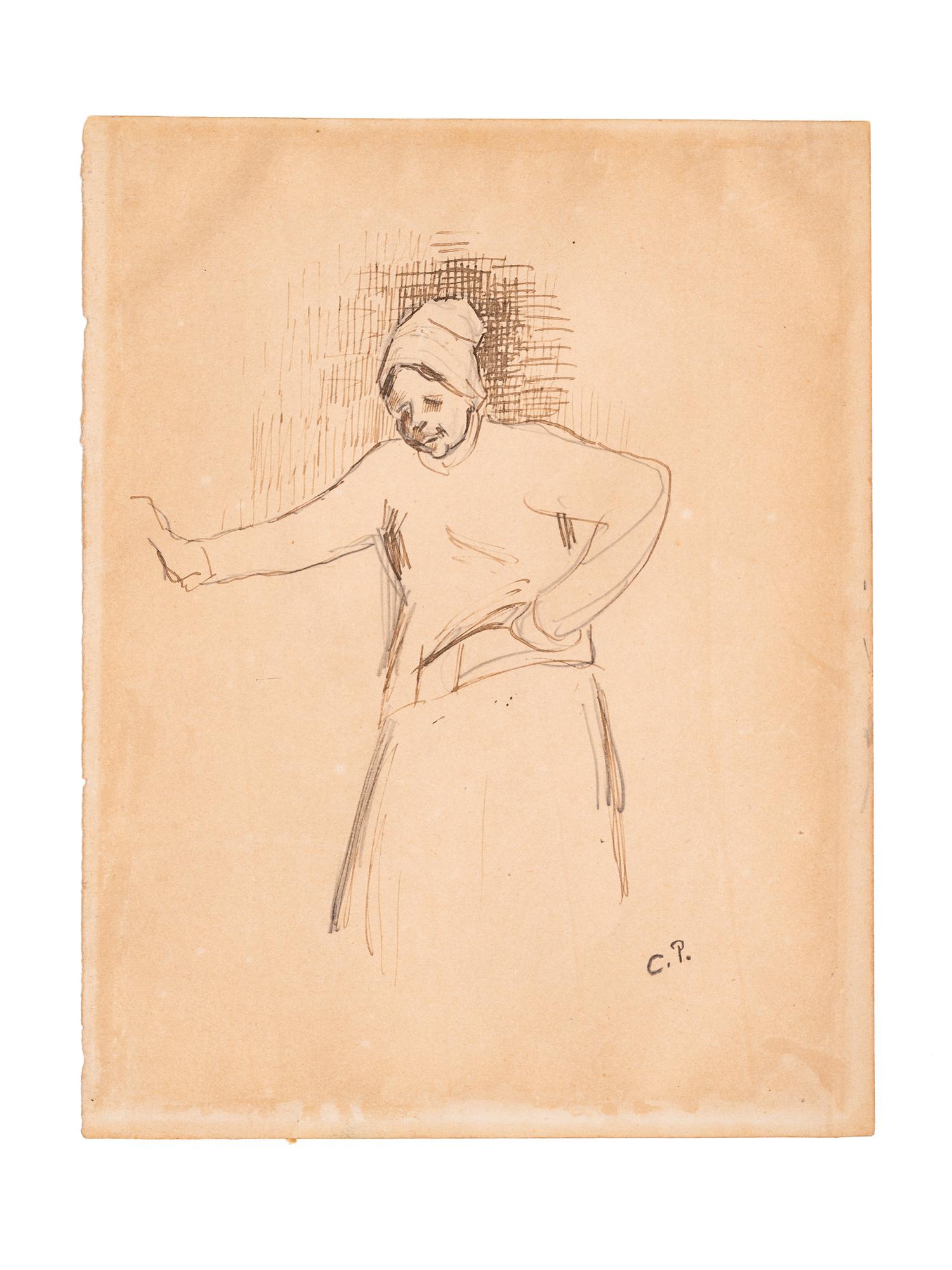 Peasant Woman , late 1880s, and Quayside Scene , 1903 (two works)