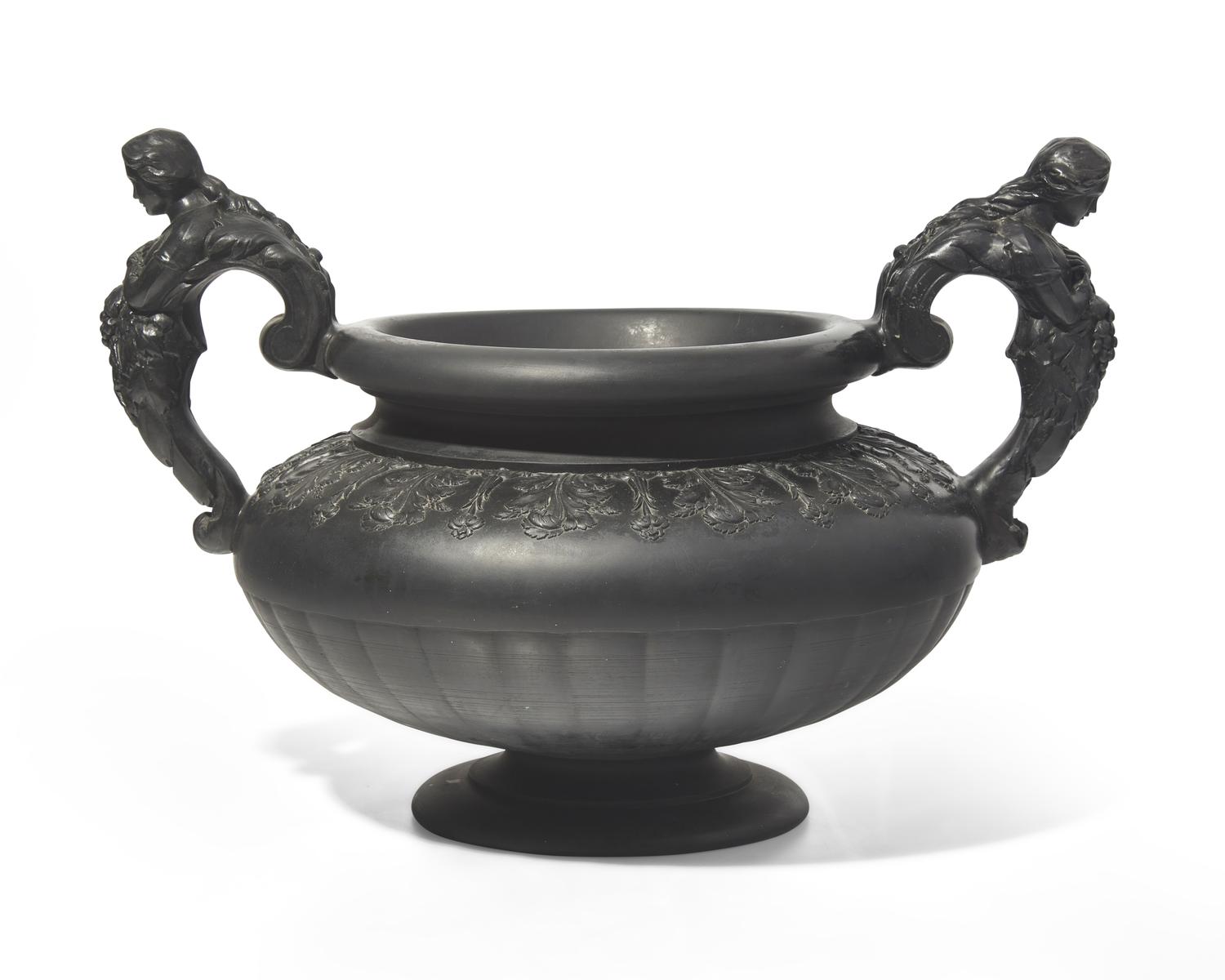 A Wedgwood Black Basalt Urn with Figural Handles