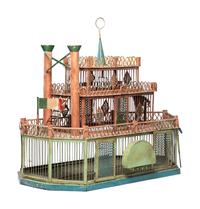 A Painted Sheet Metal and Wire Steamboat Form Birdcage