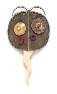 An Abstract Modernist Silver, Yellow Gold and Multigem Brooch, John Prip, 31.50 dwts.