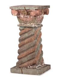 A Primitive Painted Wood Spiral-Twist Carved Pedestal