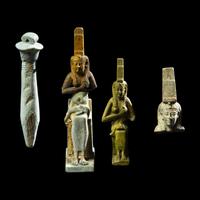 Three Egyptian Faience Isis Fragments and a Djed Pillar