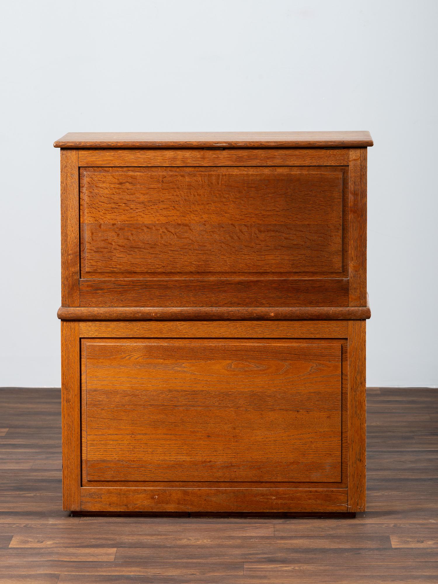 A Dental Student's Brass Mounted Oak Lift Top Cabinet