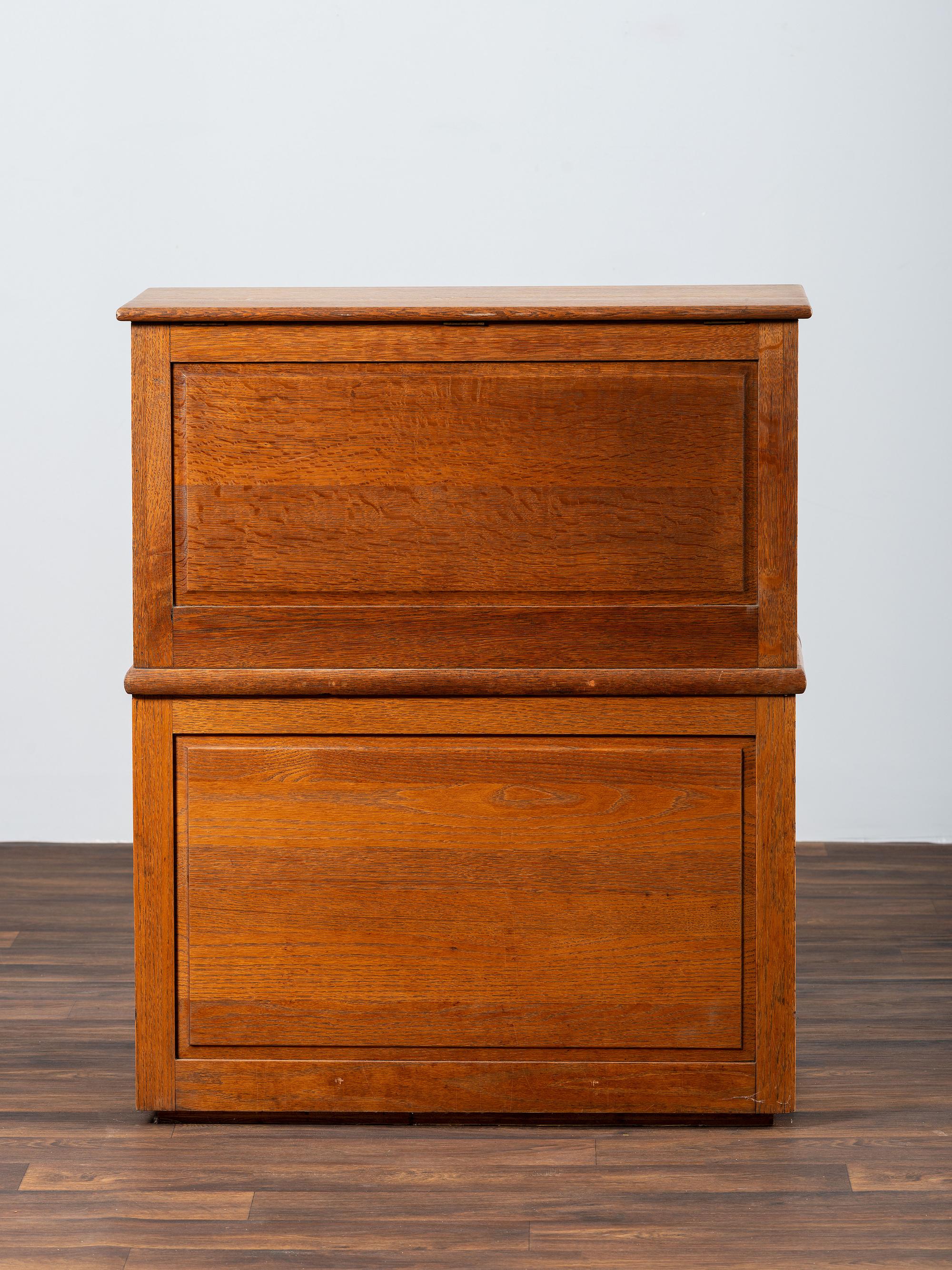 A Dental Student's Brass Mounted Oak Lift Top Cabinet