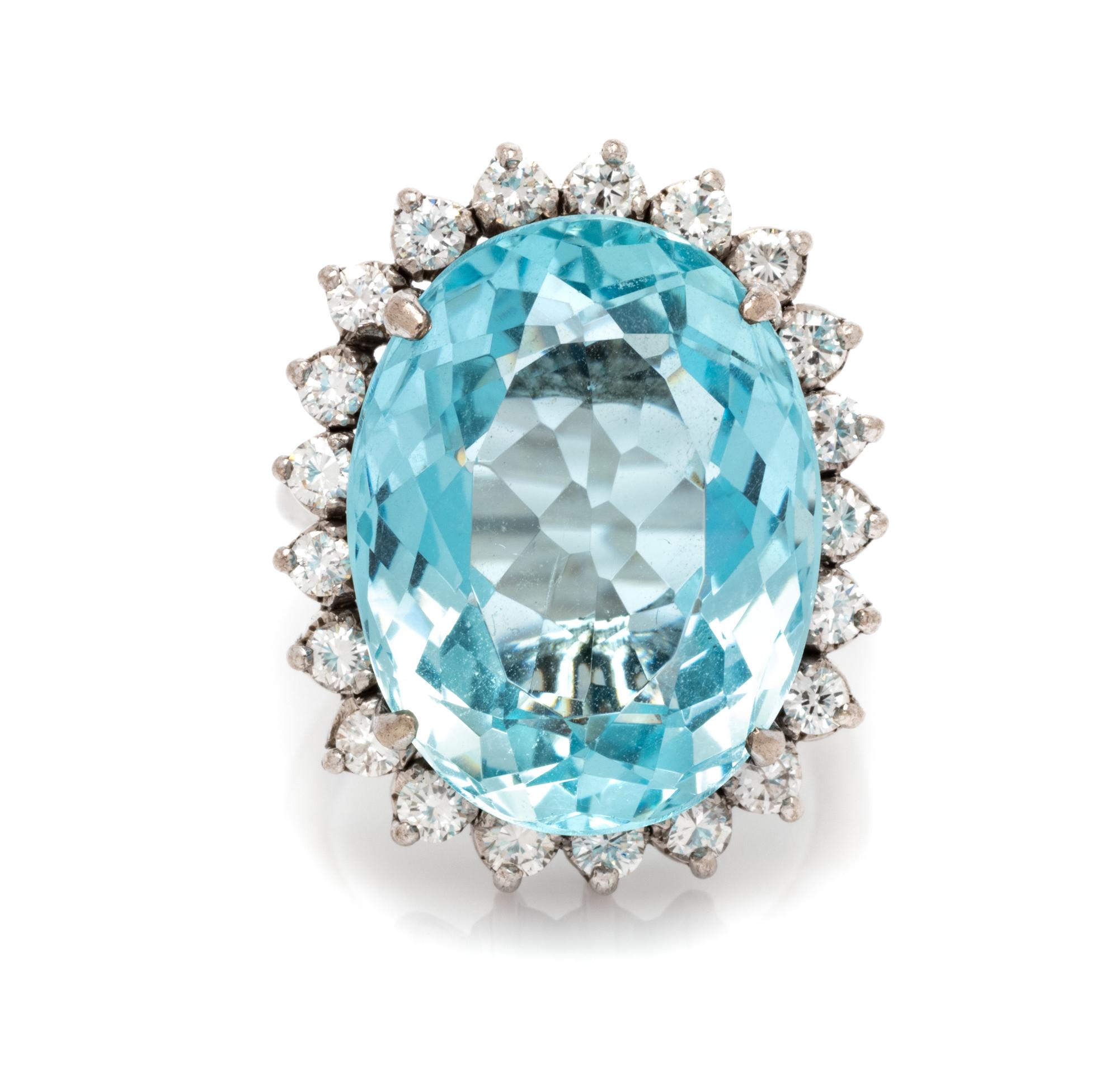 An 18 Karat White Gold, Aquamarine and Diamond Ring,