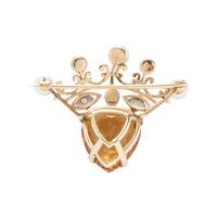 CITRINE AND CULTURED PEARL CROWN BROOCH