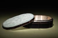 A White Jade Mounted Lacquered Silvered Metal Box and Cover