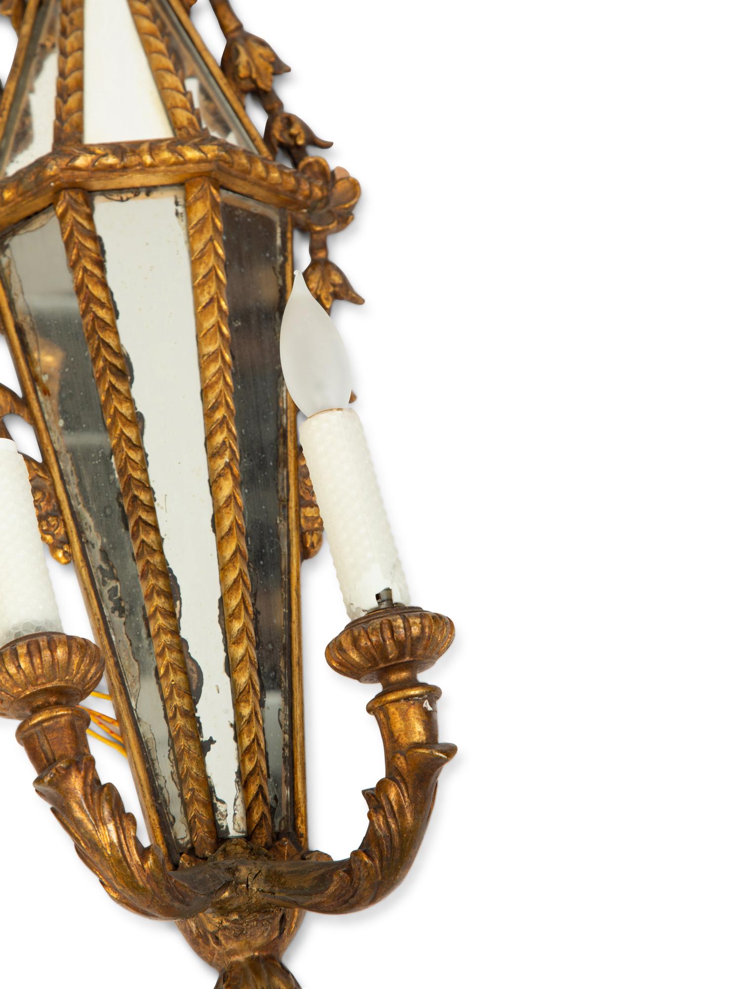 A Pair of Italian Giltwood Two-Light Wall Mounts — LATE 20TH CENTURY