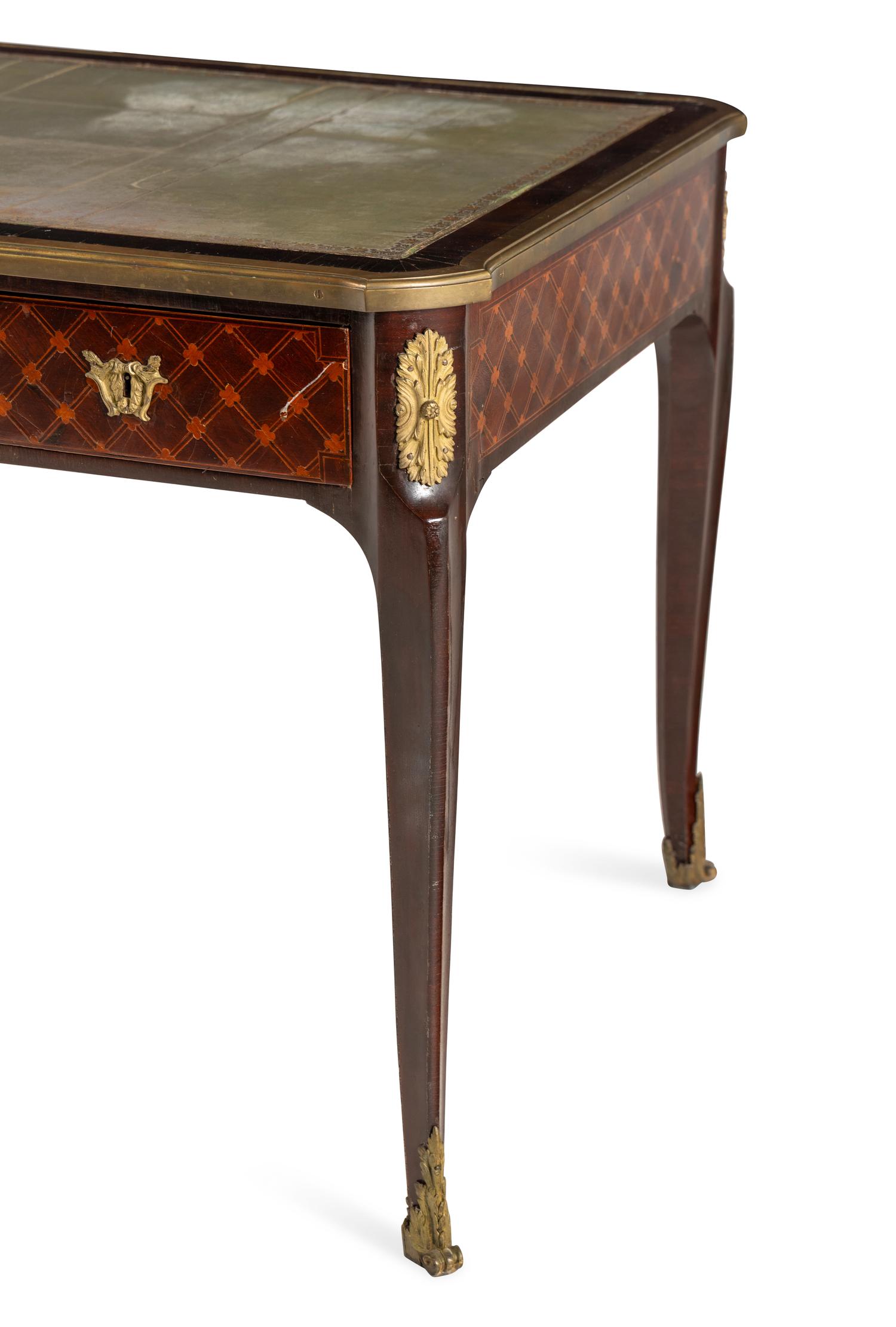 A Louis XV/XVI Transitional Style Marquetry Bureau Plat