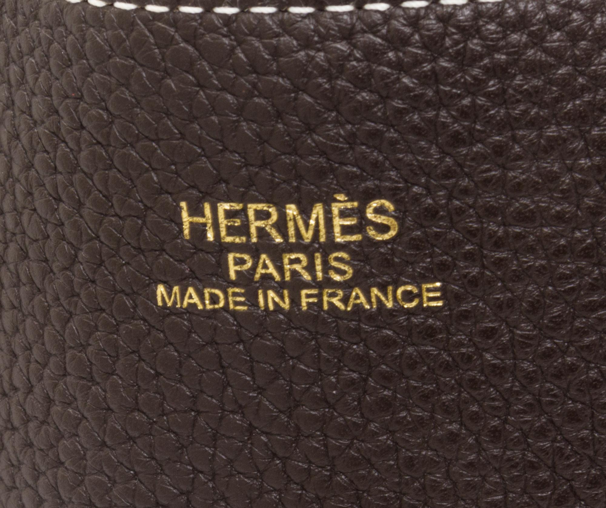 An Hermes Etoupe/Dark Brown 45cm Taurillon Clemence Double Sens Tote, 17.5" x 15.5" x 5".