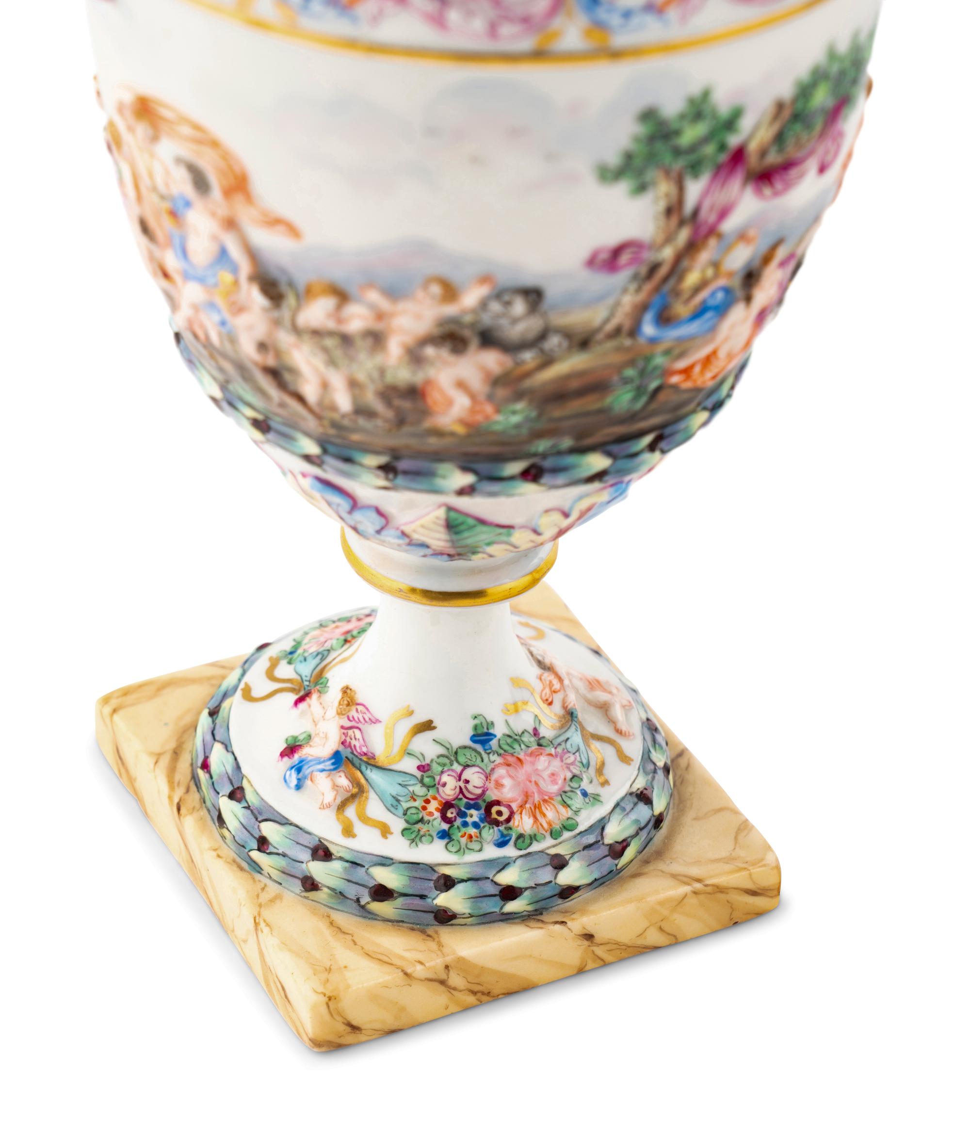 A Pair of Capodimonte Style Urns