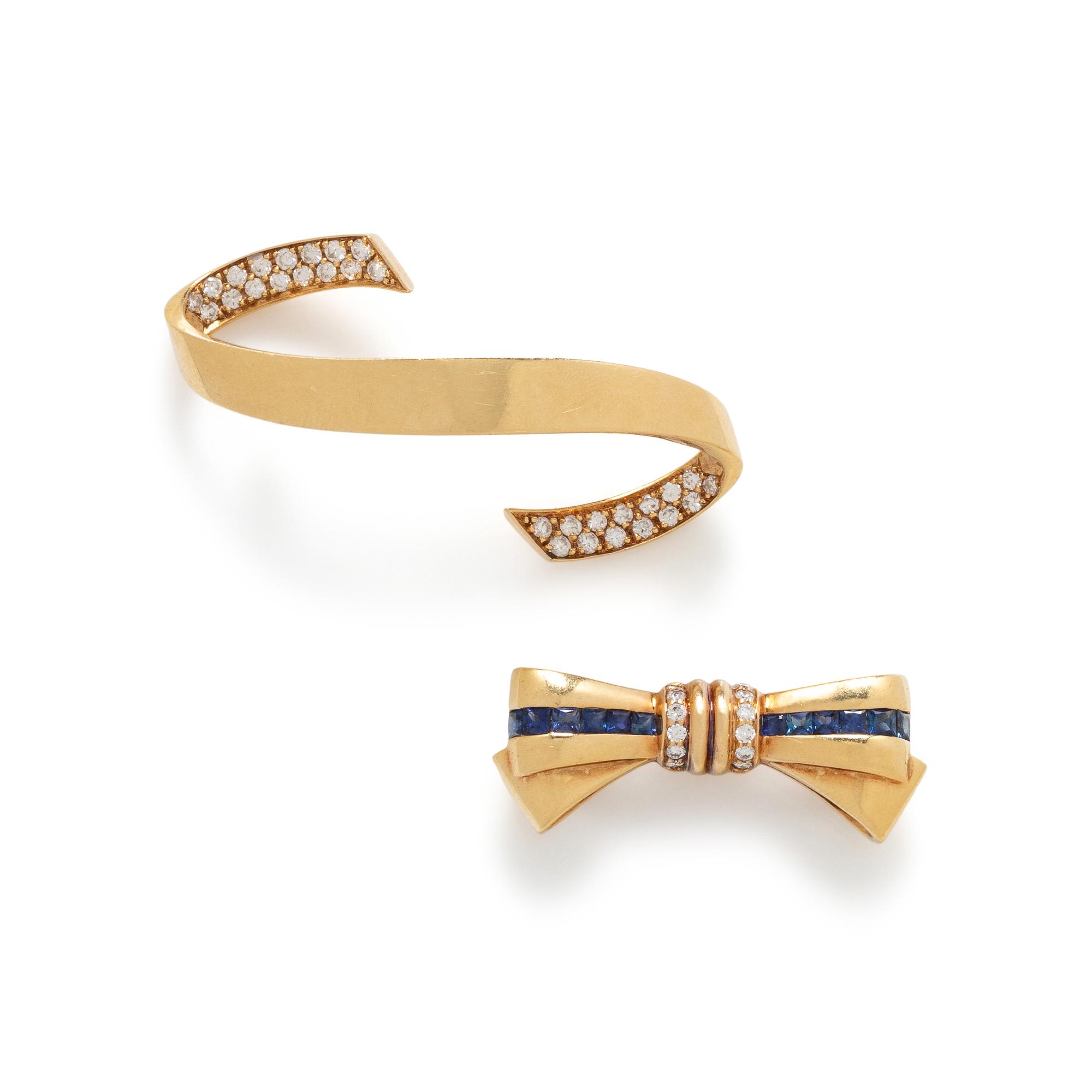 YELLOW GOLD AND DIAMOND BROOCHES