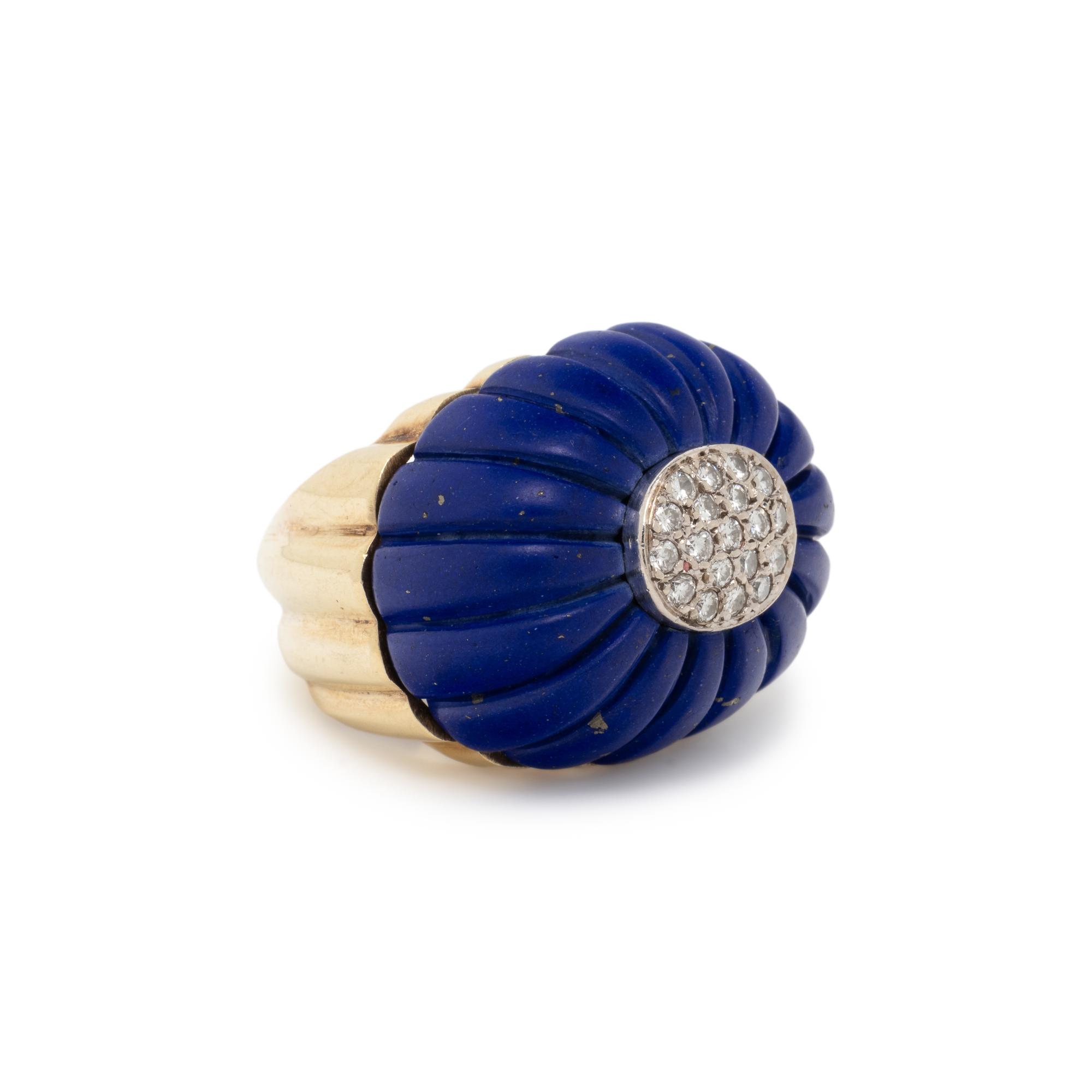 CARVED LAPIS LAZULI AND DIAMOND RING