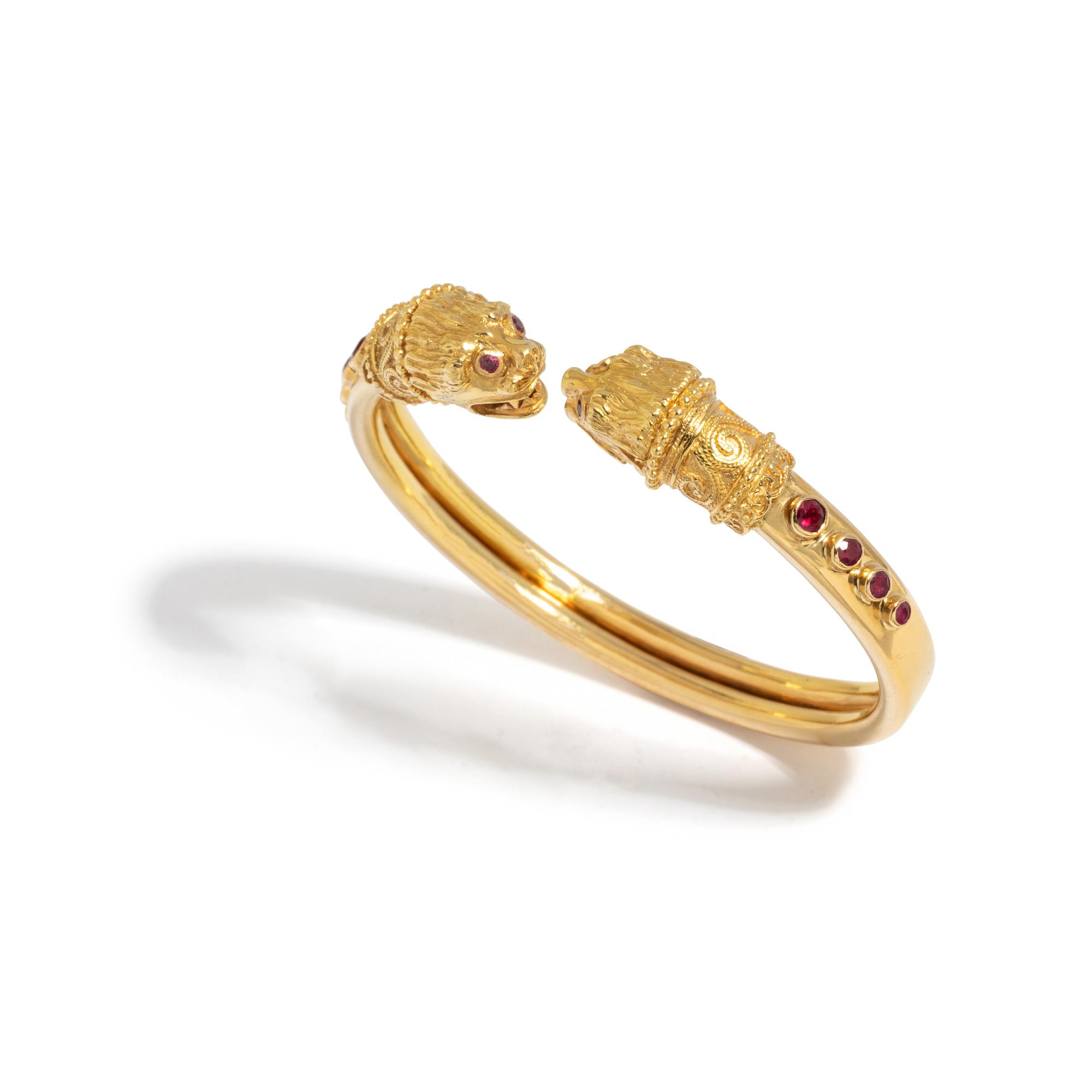 LALAOUNIS, YELLOW GOLD AND RUBY CHIMERA CUFF BRACELET