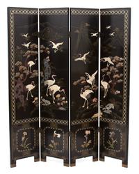 A Chinese Gilt Lacquer Four-Panel Floor Screen Height of each panel 70 x width 15 3/4 inches. — 20TH CENTURY