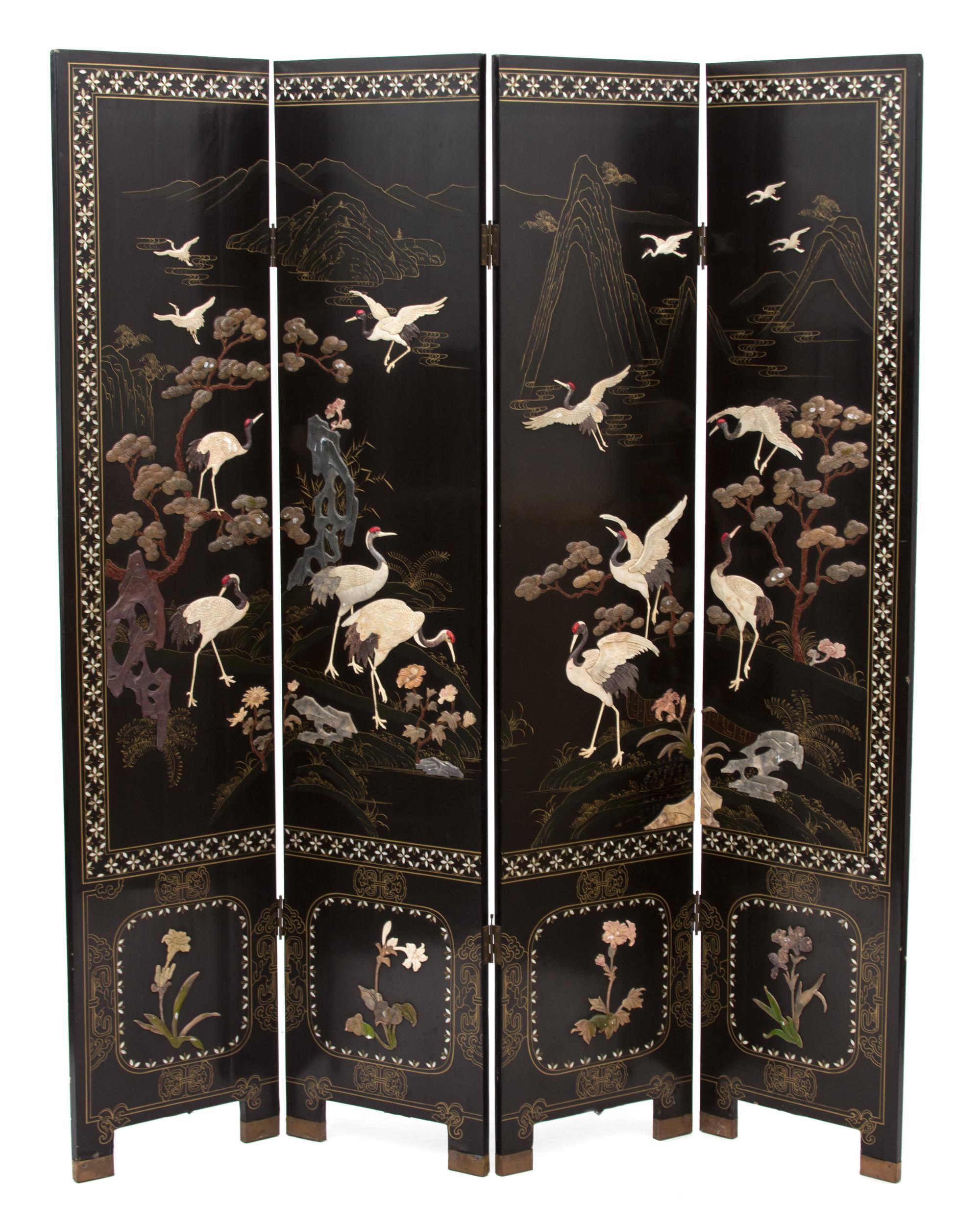 A Chinese Gilt Lacquer Four-Panel Floor Screen Height of each panel 70 x width 15 3/4 inches. — 20TH CENTURY
