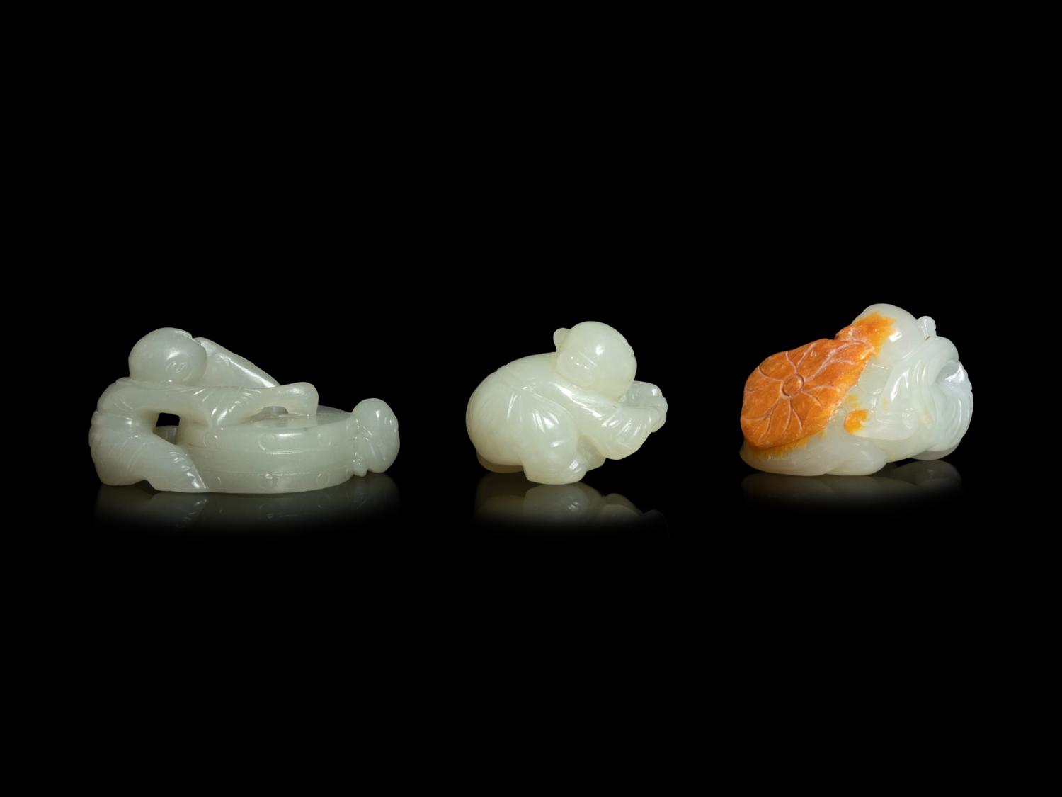 Three Chinese Jade Figures of Boys