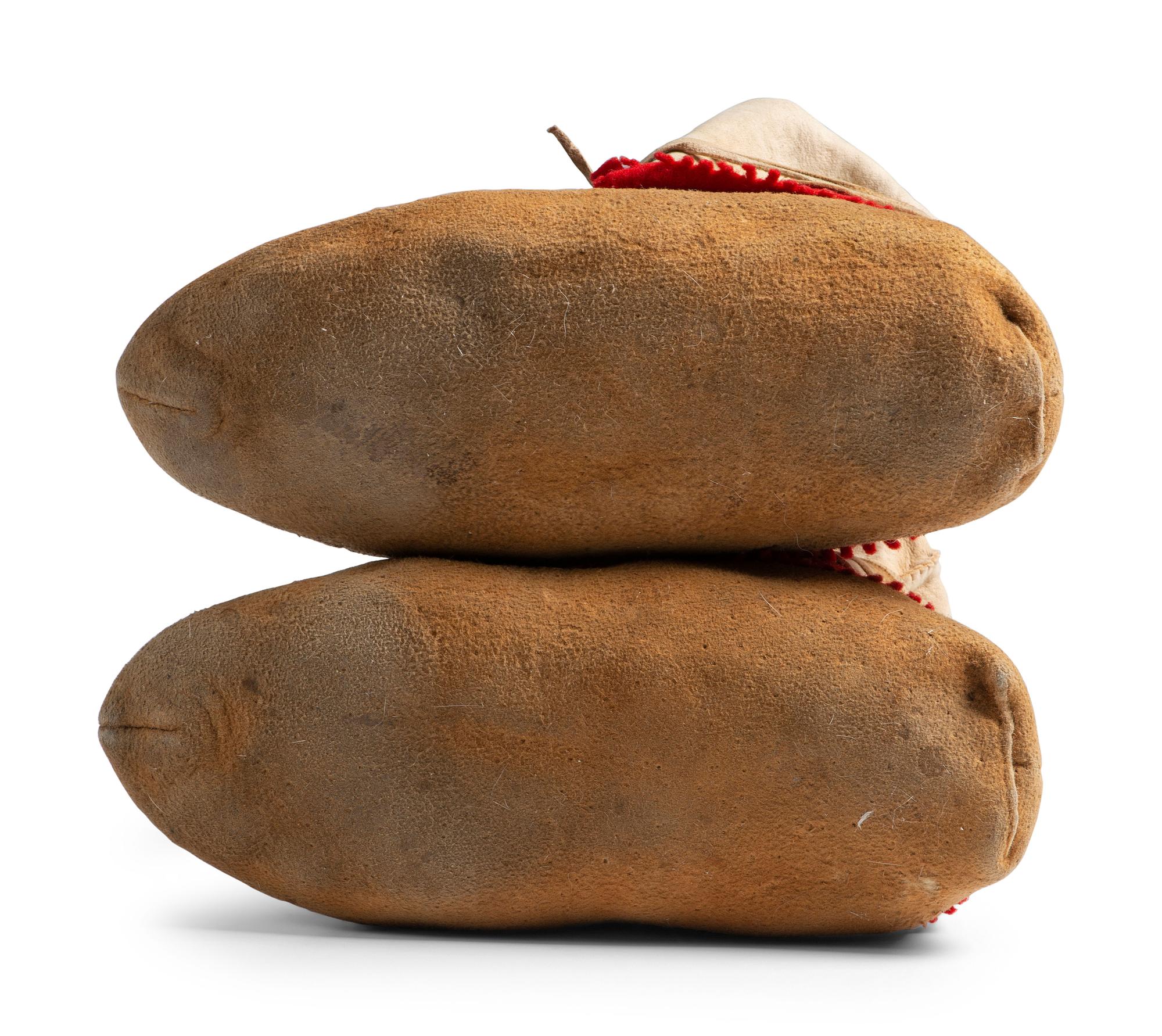Athapaskan Moosehair Embroidered Hide Moccasins, PLUS