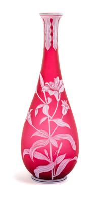 English, LATE 19TH CENTURY, a cameo glass vase, of tapering bottle form, the front decorated with flowers, the back with three insects