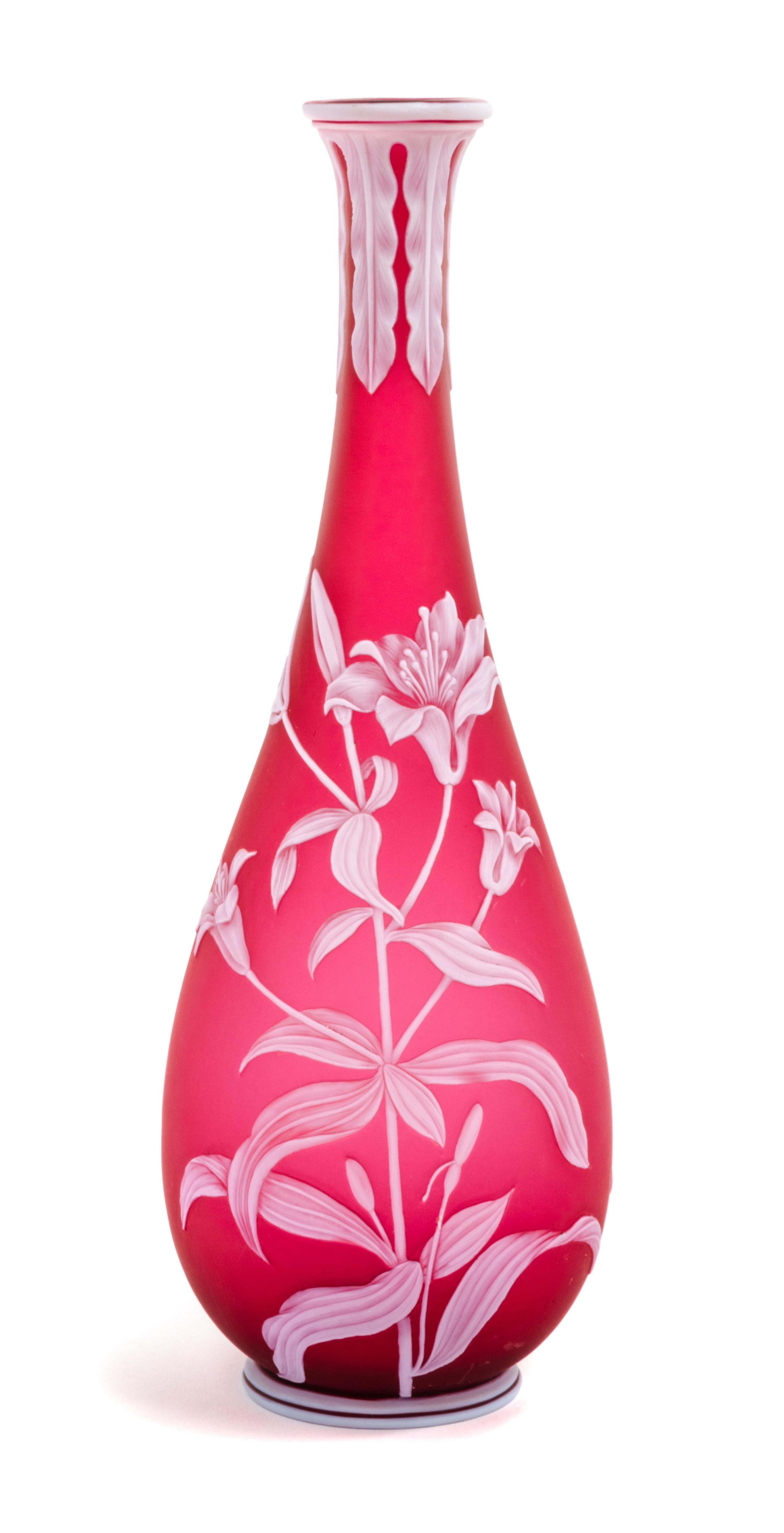 English, LATE 19TH CENTURY, a cameo glass vase, of tapering bottle form, the front decorated with flowers, the back with three insects