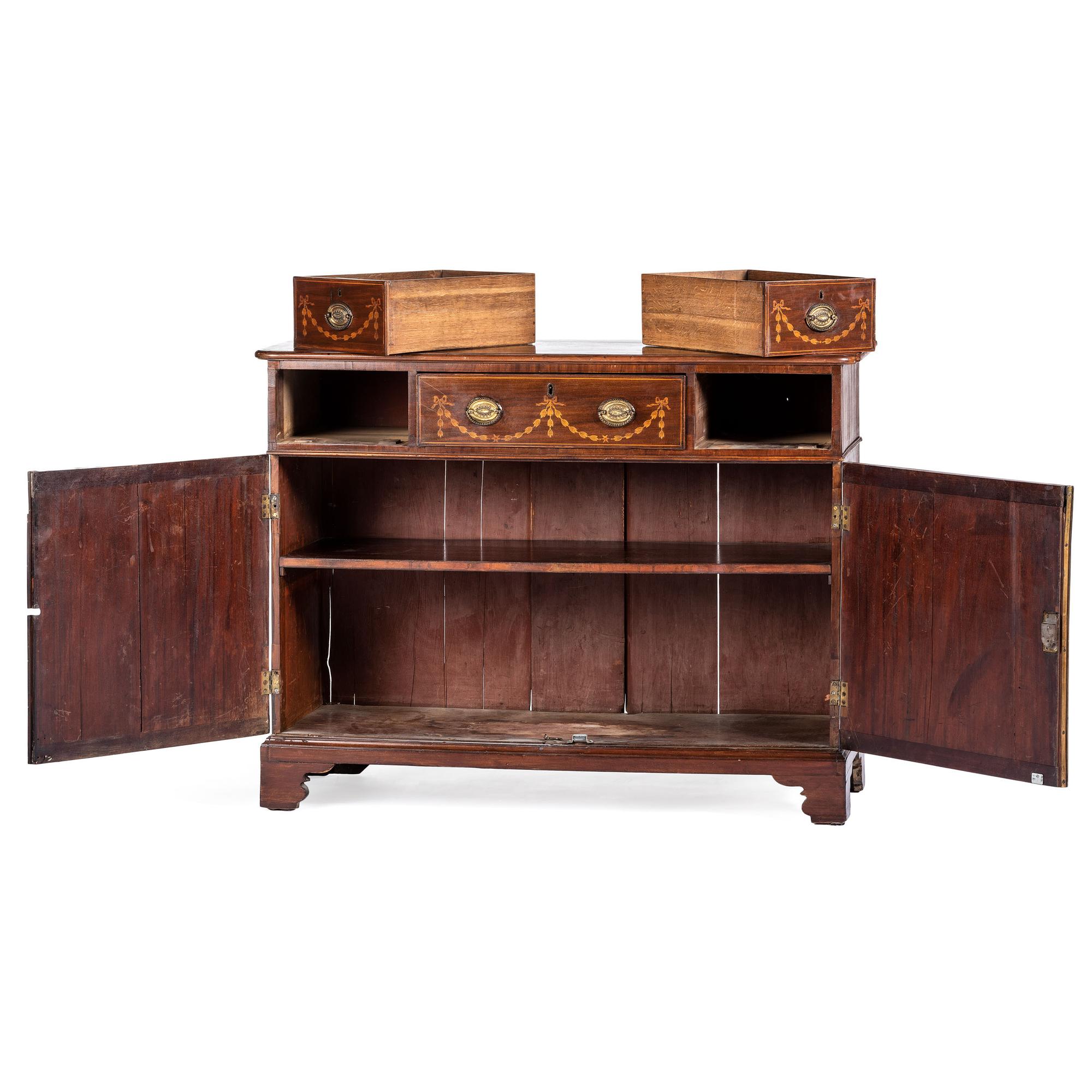 A George III Marquetry and Banded Mahogany Sideboard, circa 1790 and later