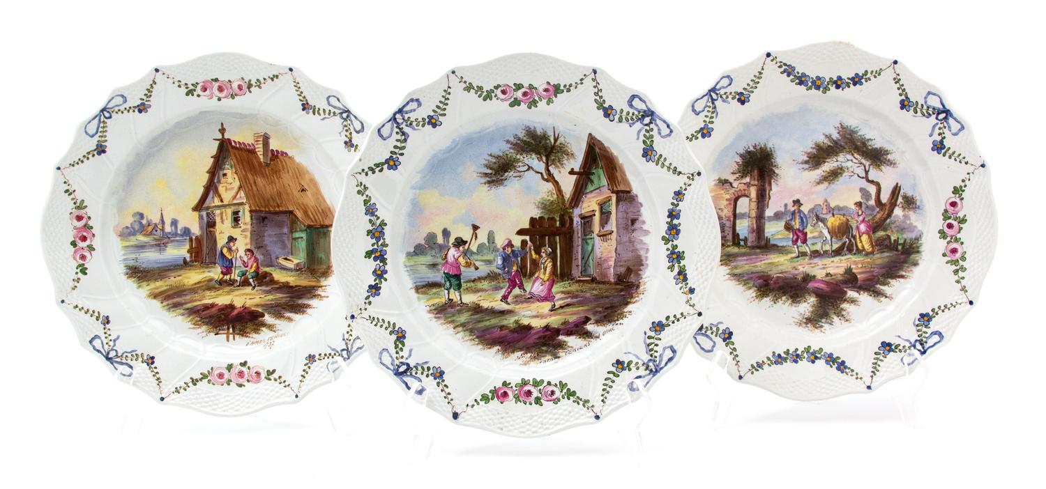 Three French Terre de Fer Faience Plates Diameter 10 inches. — 19TH CENTURY