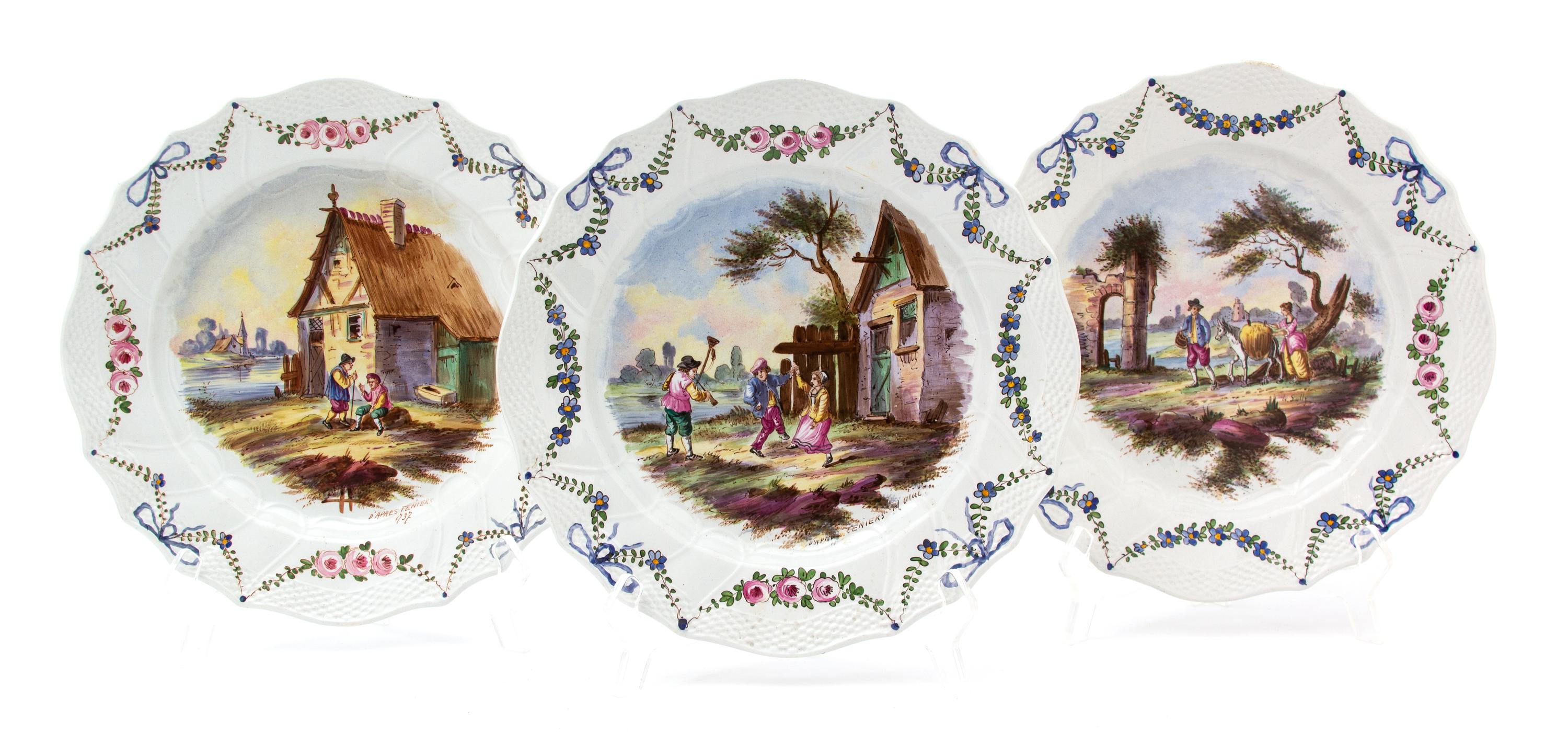 Three French Terre de Fer Faience Plates Diameter 10 inches. — 19TH CENTURY