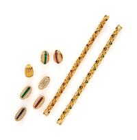 COLLECTION OF YELLOW GOLD AND MULTIGEM CONVERTIBLE BRACELETS