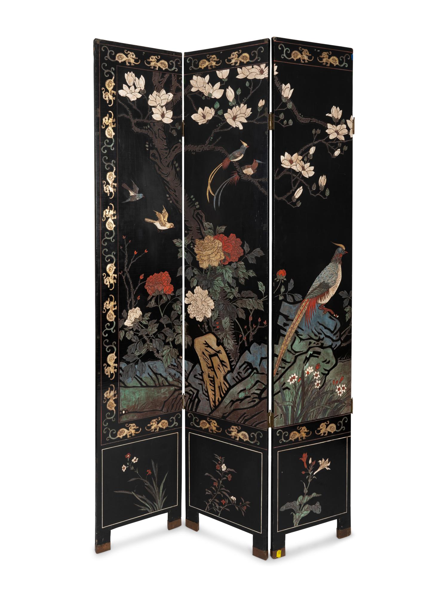 A Chinese Export Lacquer Six-Panel Floor Screen — 20TH CENTURY