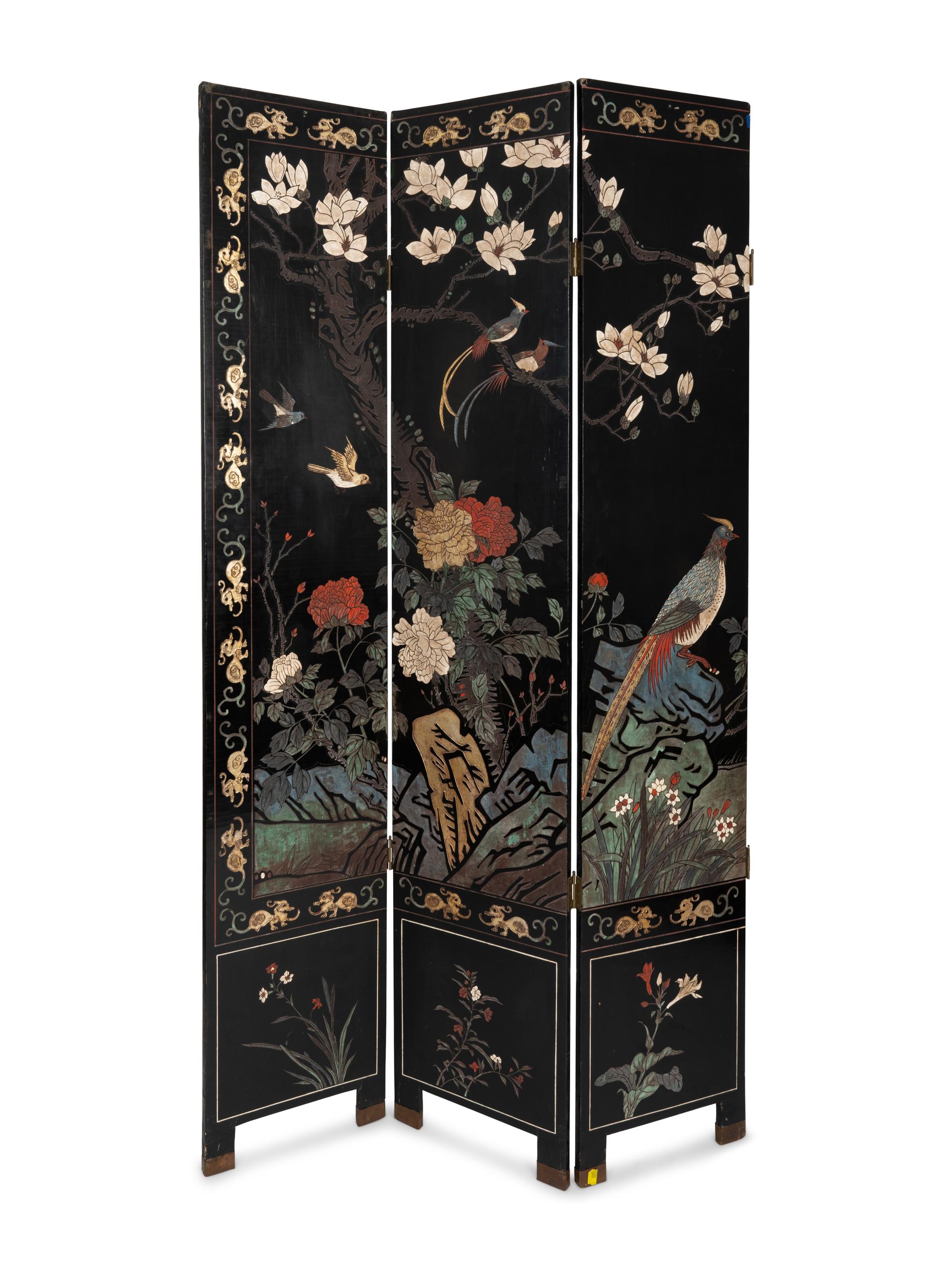 A Chinese Export Lacquer Six-Panel Floor Screen — 20TH CENTURY
