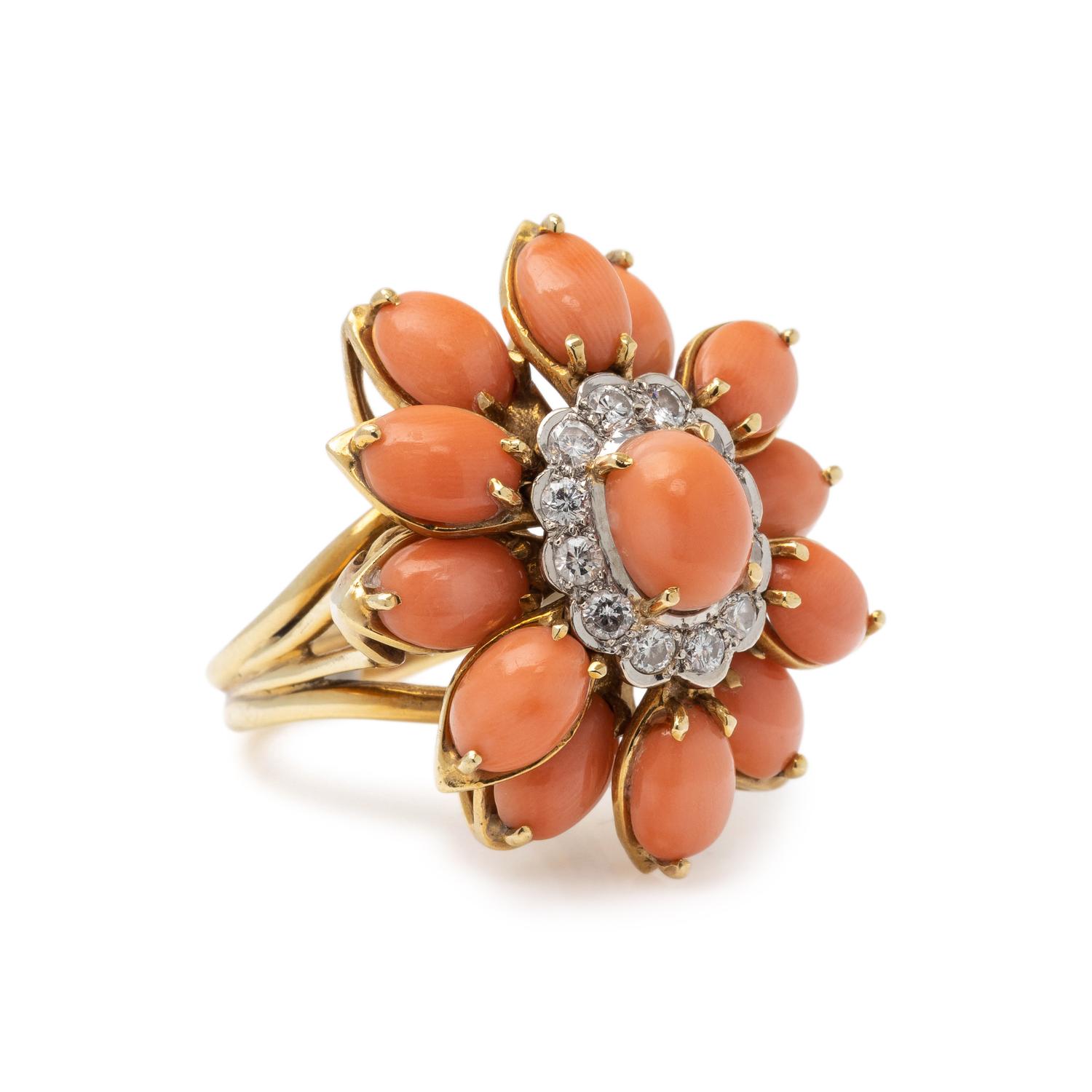 CORAL AND DIAMOND RING
