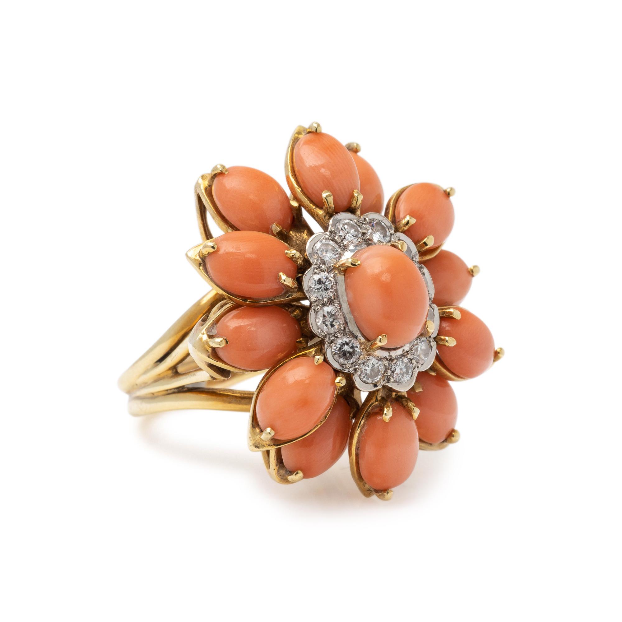 CORAL AND DIAMOND RING