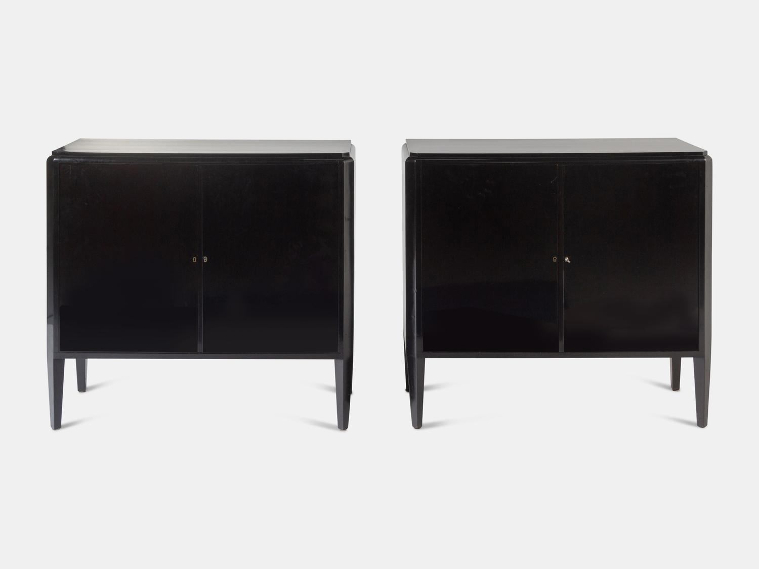 Pair of Black Lacquer Cabinets, Circa 1930s