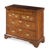 A Queen Anne Feather-Banded Burl Walnut Flip-Top Bachelor's Chest