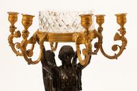 A Pair of Empire Style Gilt and Patinated Bronze Figural Candelabra with Cut Glass Cache Pots