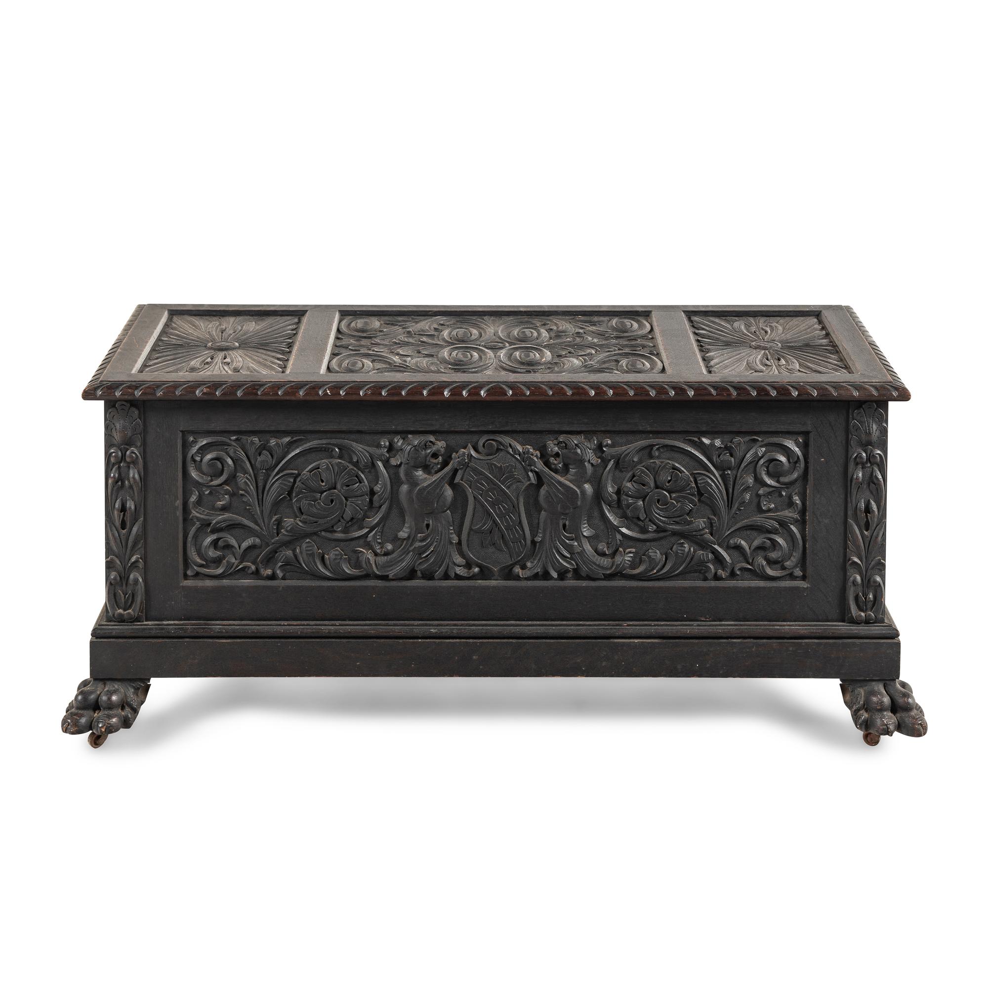 A Renaissance Revival Carved Oak Blanket Chest