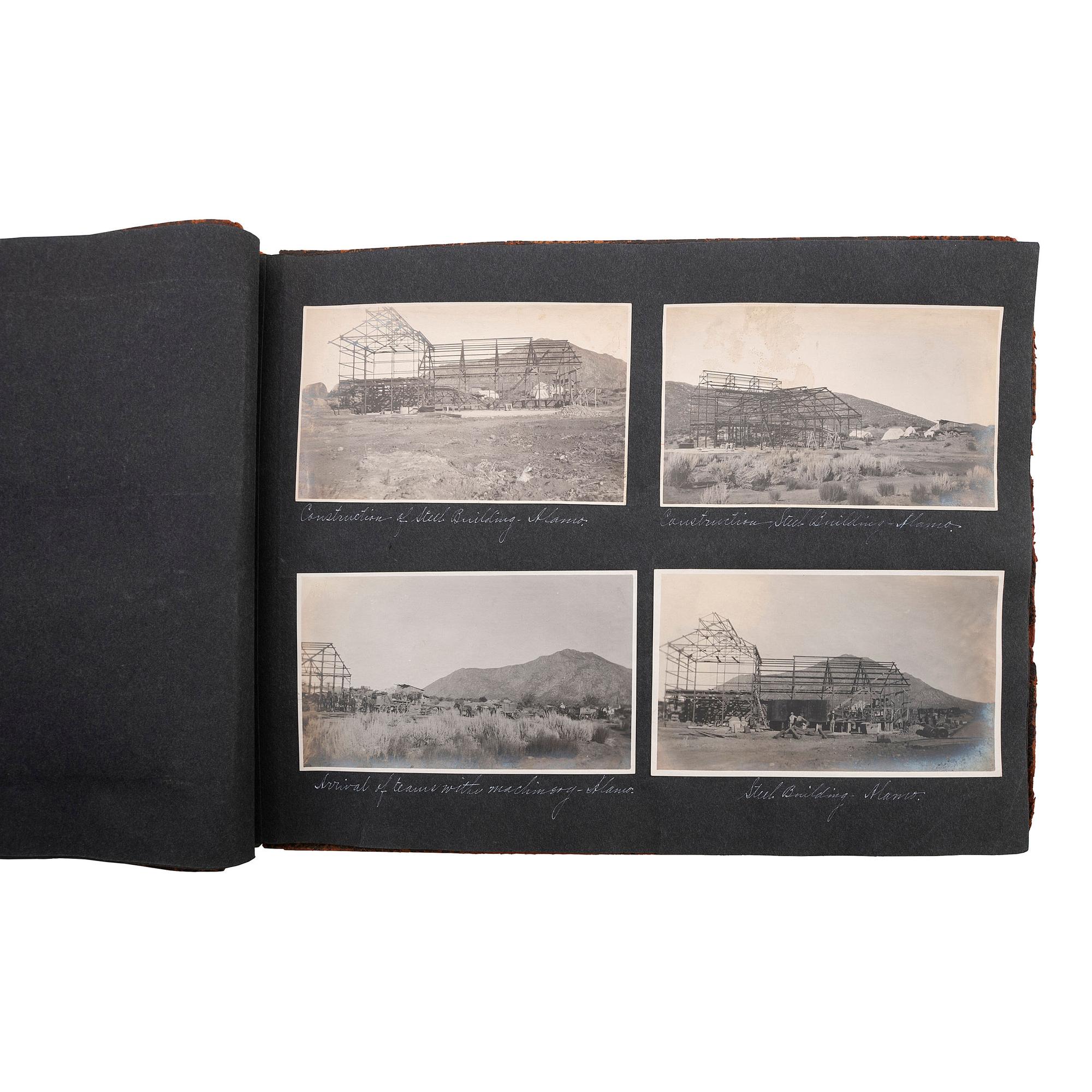 [MINING]. Album with photographs of mine equipment delivery and construction. San Diego, CA and El Alamo, Mexico: N.p., 1905.