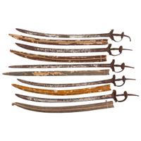 Lot of 5 Indian Khanda Swords with Textile Wrapped Scabbards