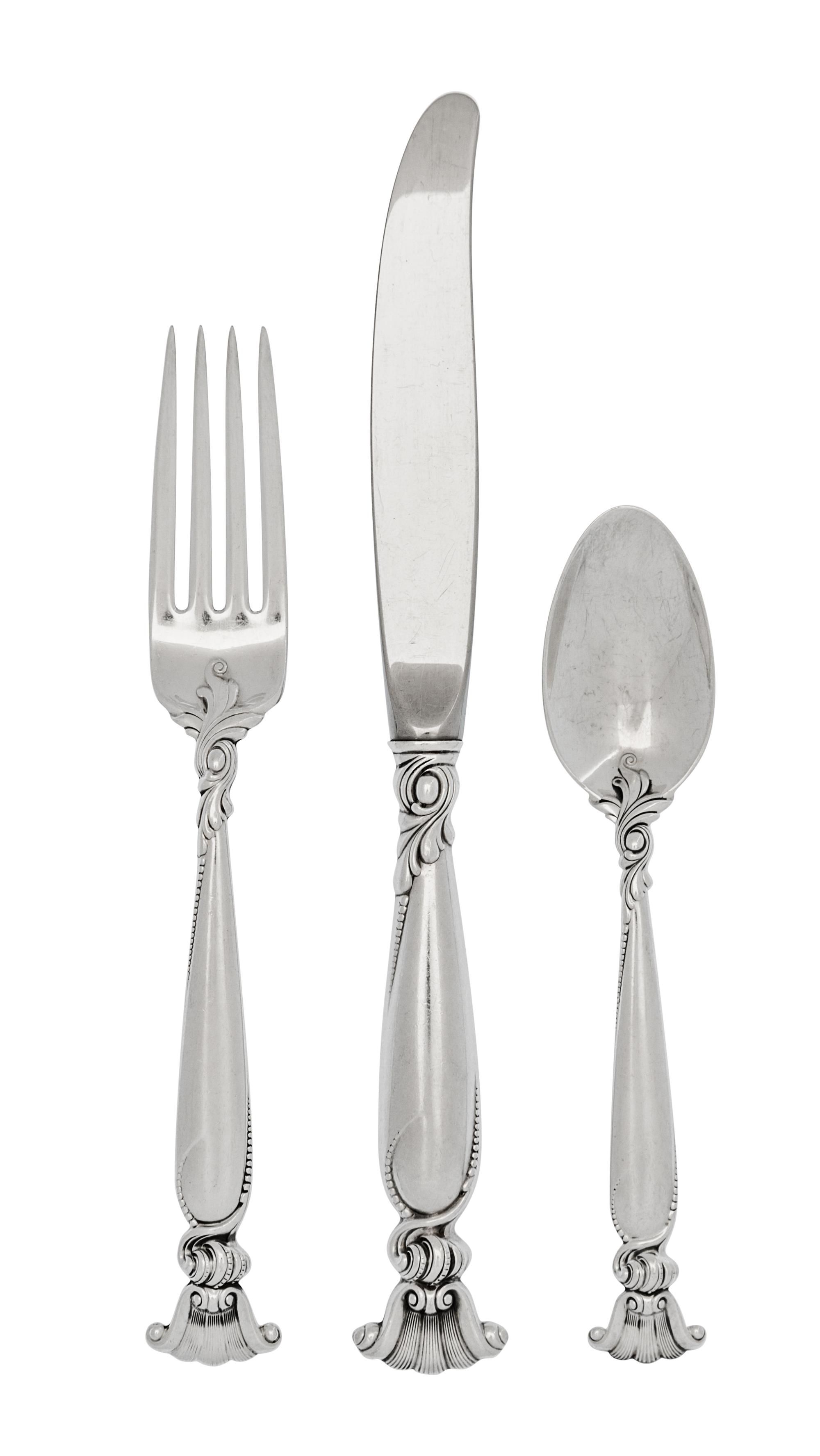 An American Silver Flatware Service, R. Wallace & Sons Mfg Co., Wallingford, CT, Romance of the Sea pattern, comprising: 14 dinner fork