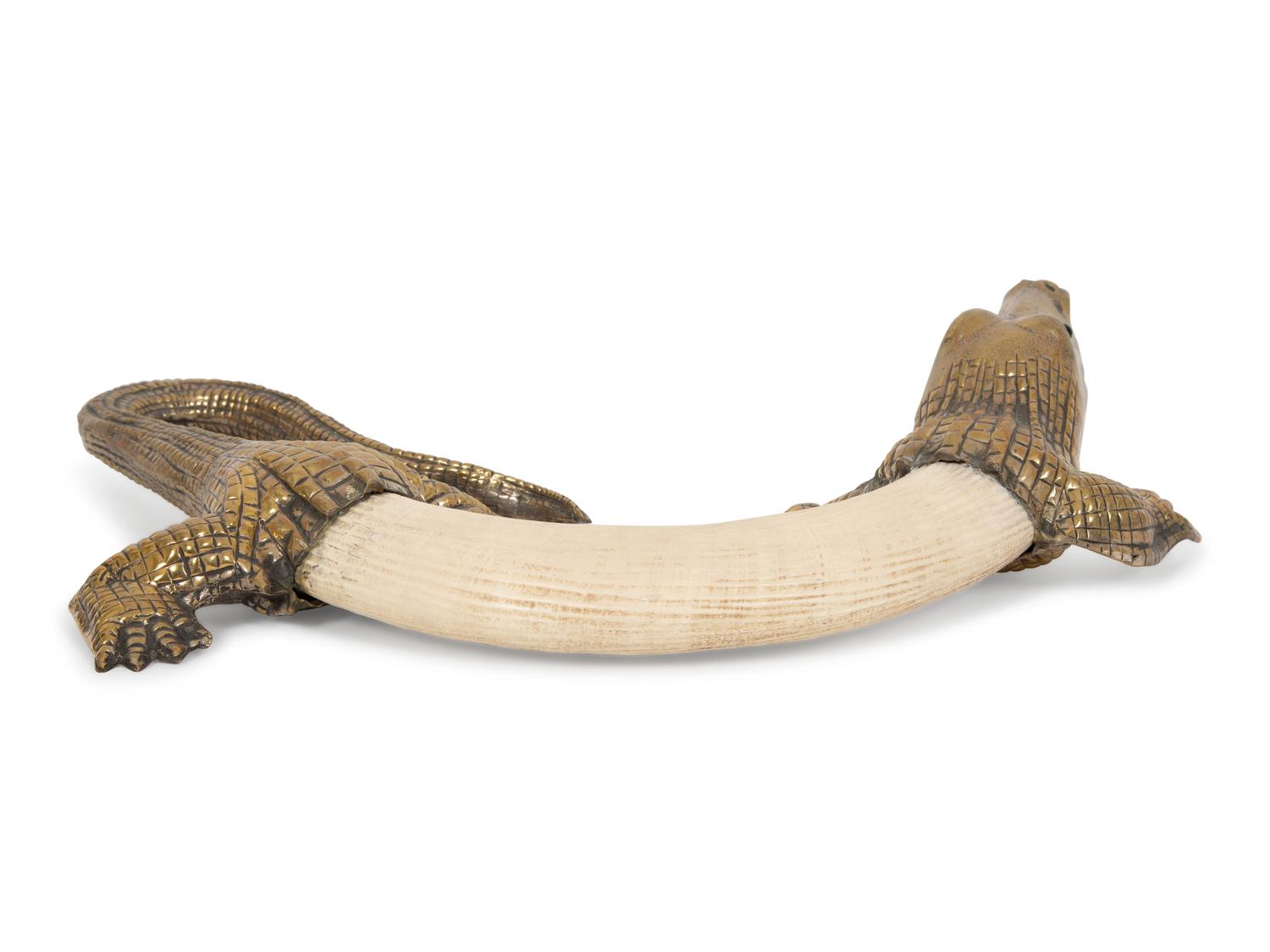 A Franco Lagini Brass Alligator Figure