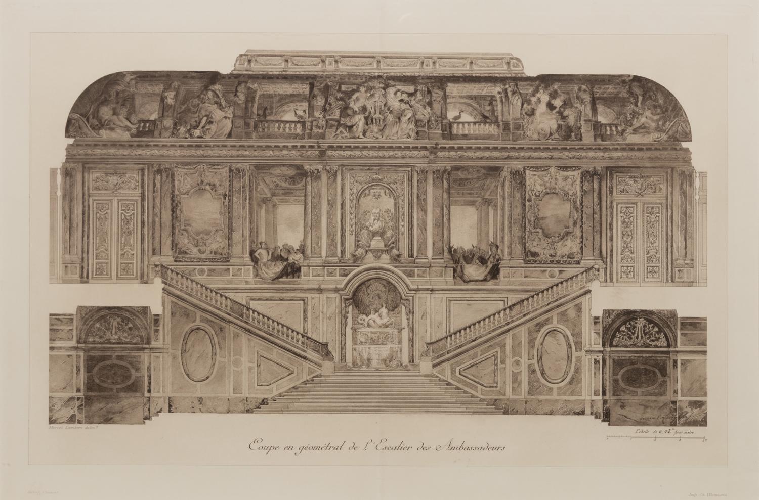 A Set of Six Framed Engravings Depicting Versailles and the Petit Trianon