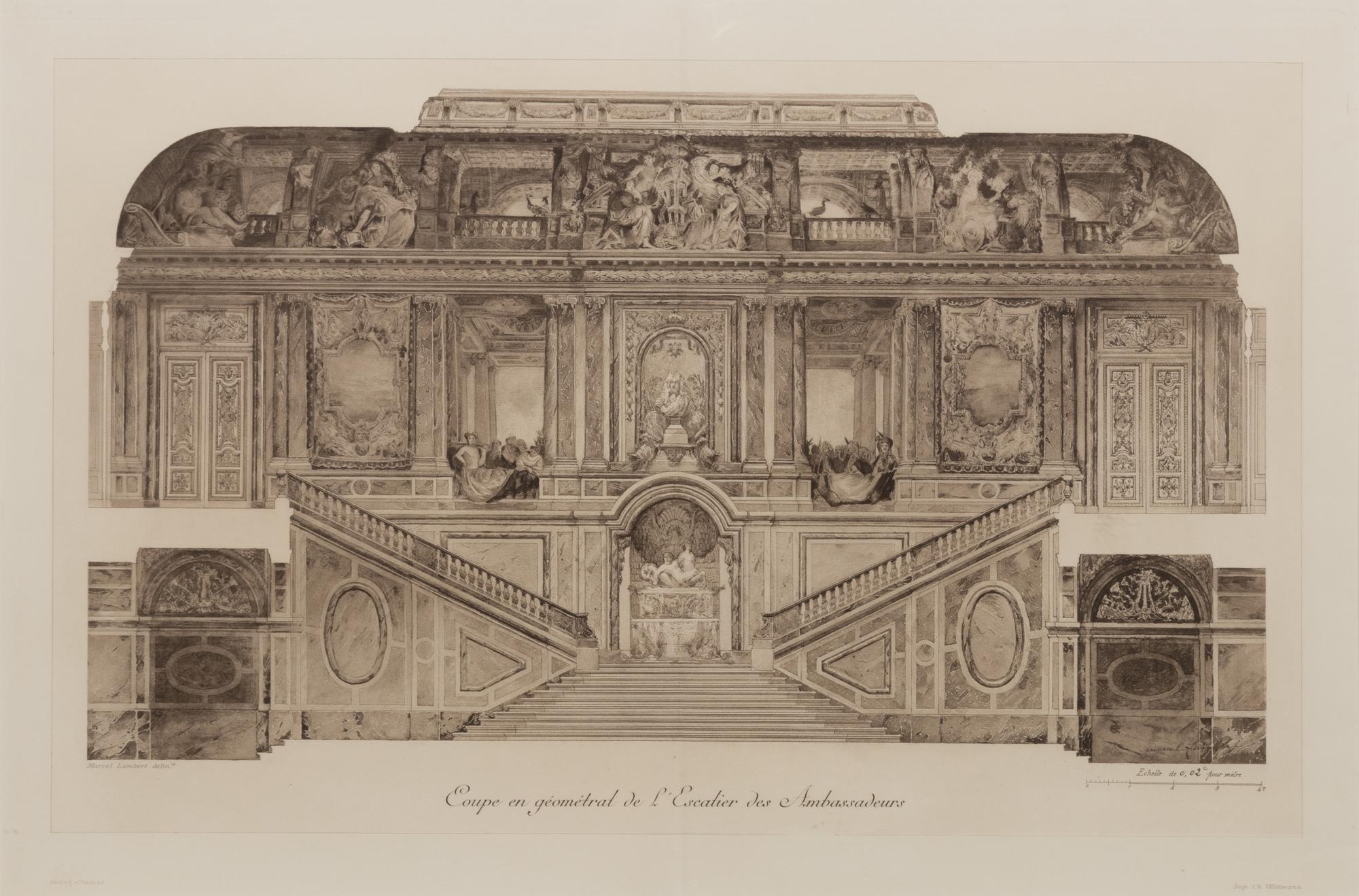 A Set of Six Framed Engravings Depicting Versailles and the Petit Trianon