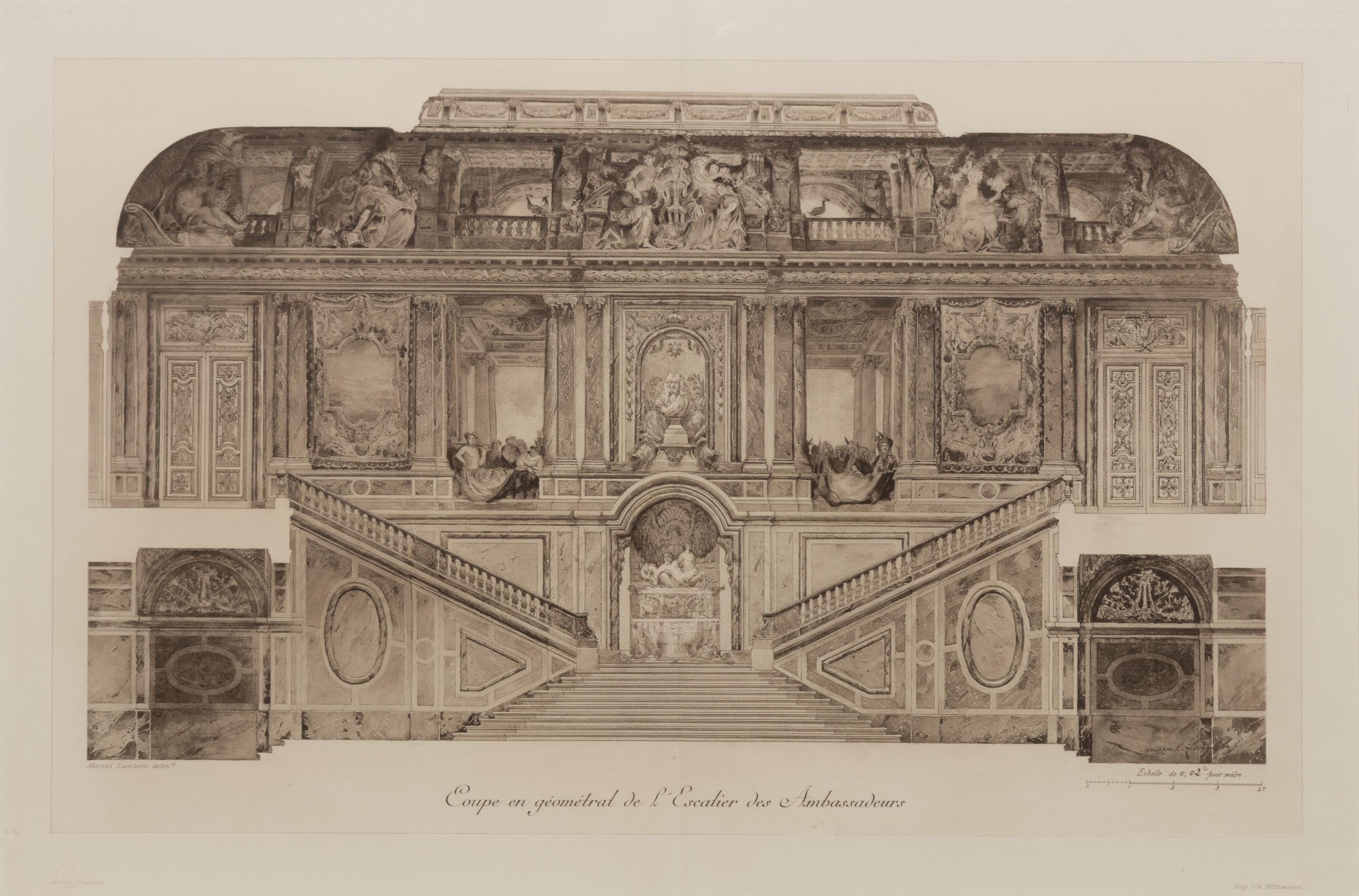 A Set of Six Framed Engravings Depicting Versailles and the Petit Trianon