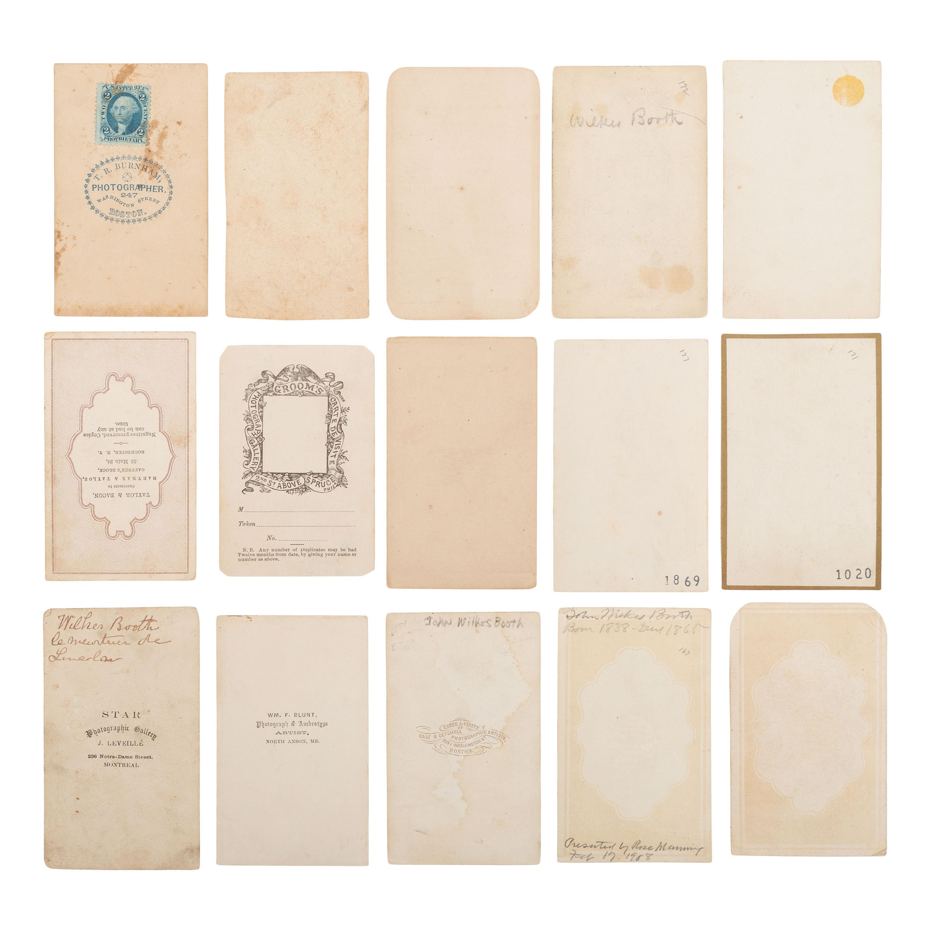 [Lincoln, Abraham] Photographic Study of John Wilkes Booth in 15 Carte de Visites
