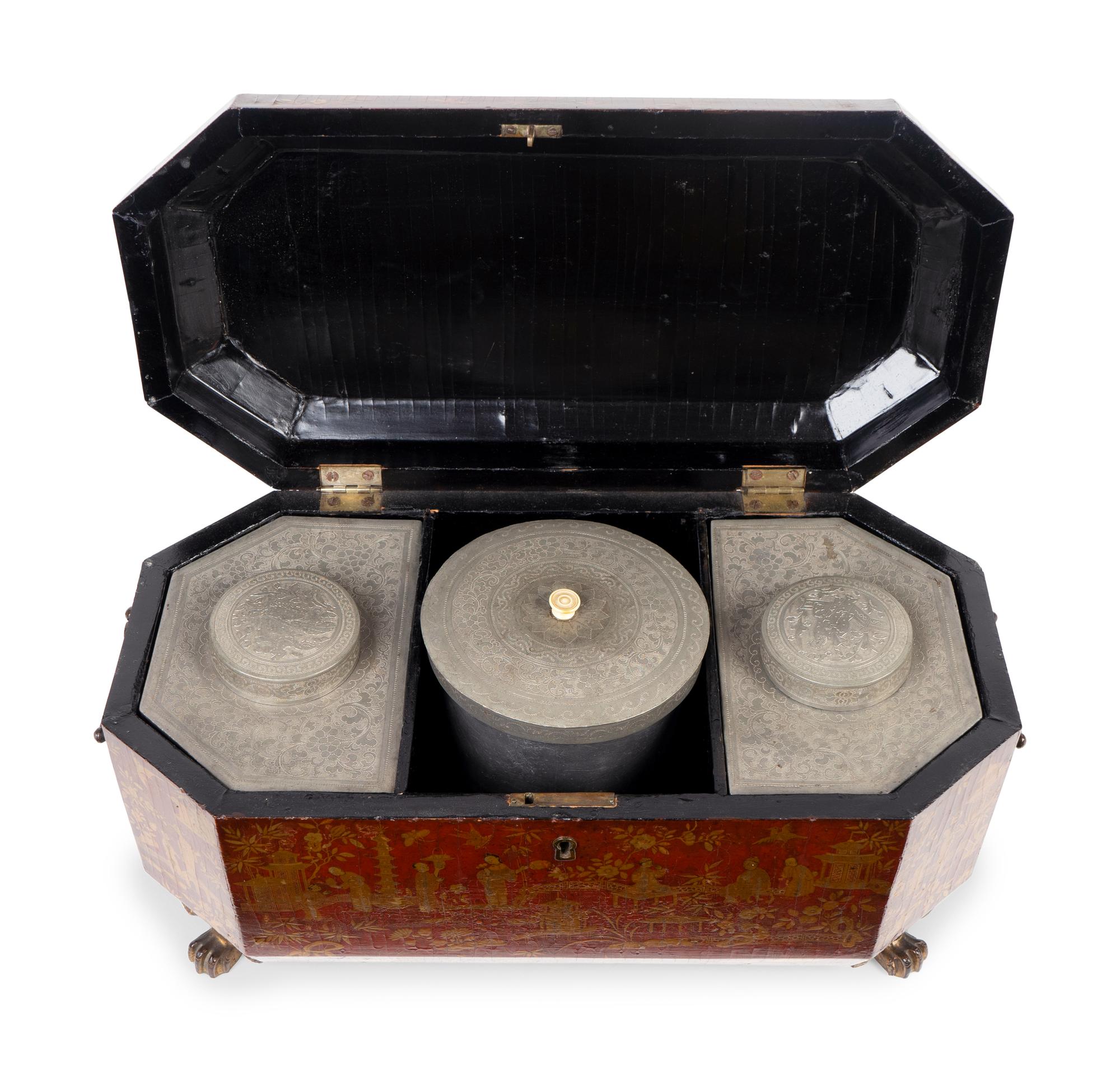 A Chinese Export Black and Gilt Chinoiserie Lacquered Tea Caddy — CIRCA 1850