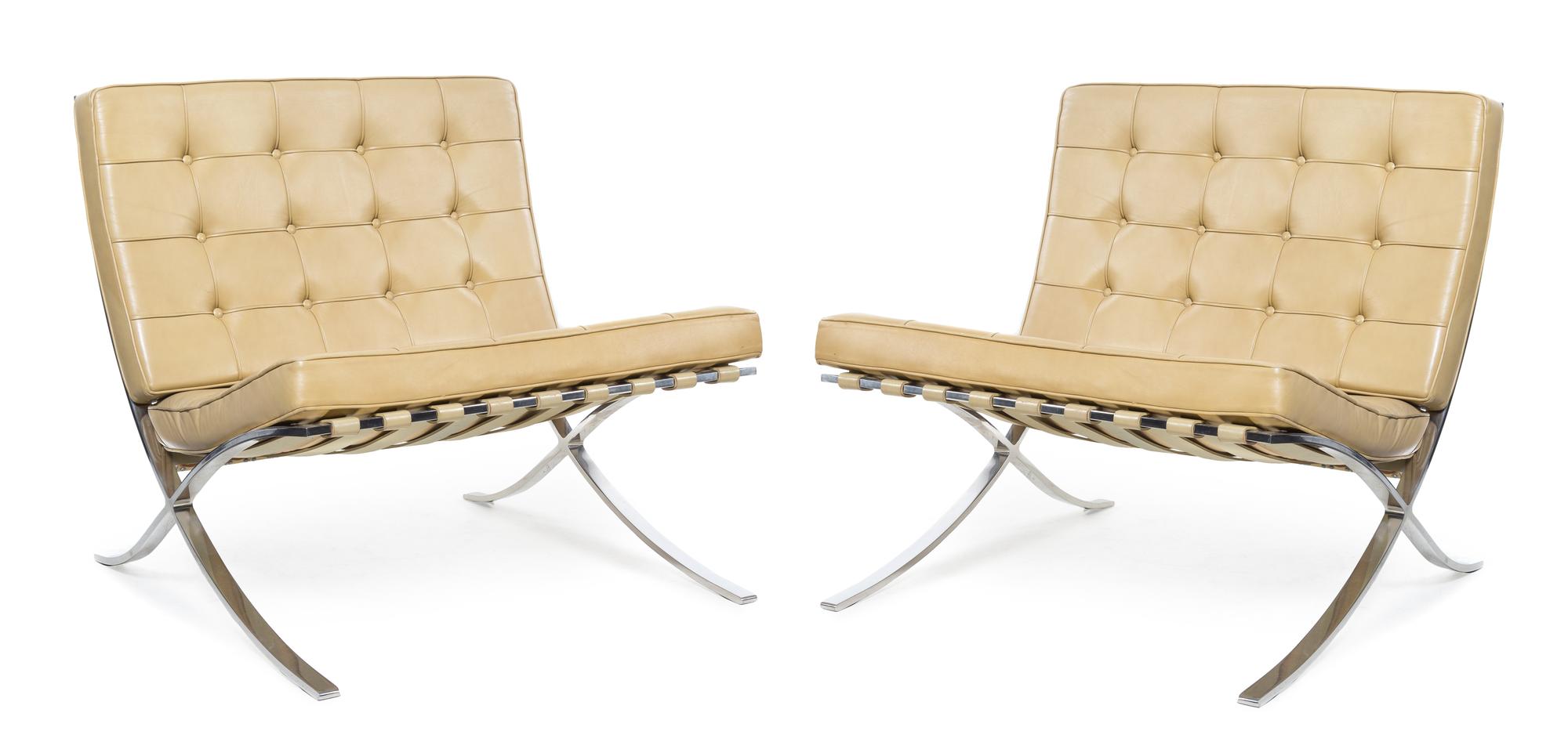 Ludwig Mies van Der Rohe (German/American, 1886-1969), KNOLL, a pair of Barcelona chairs