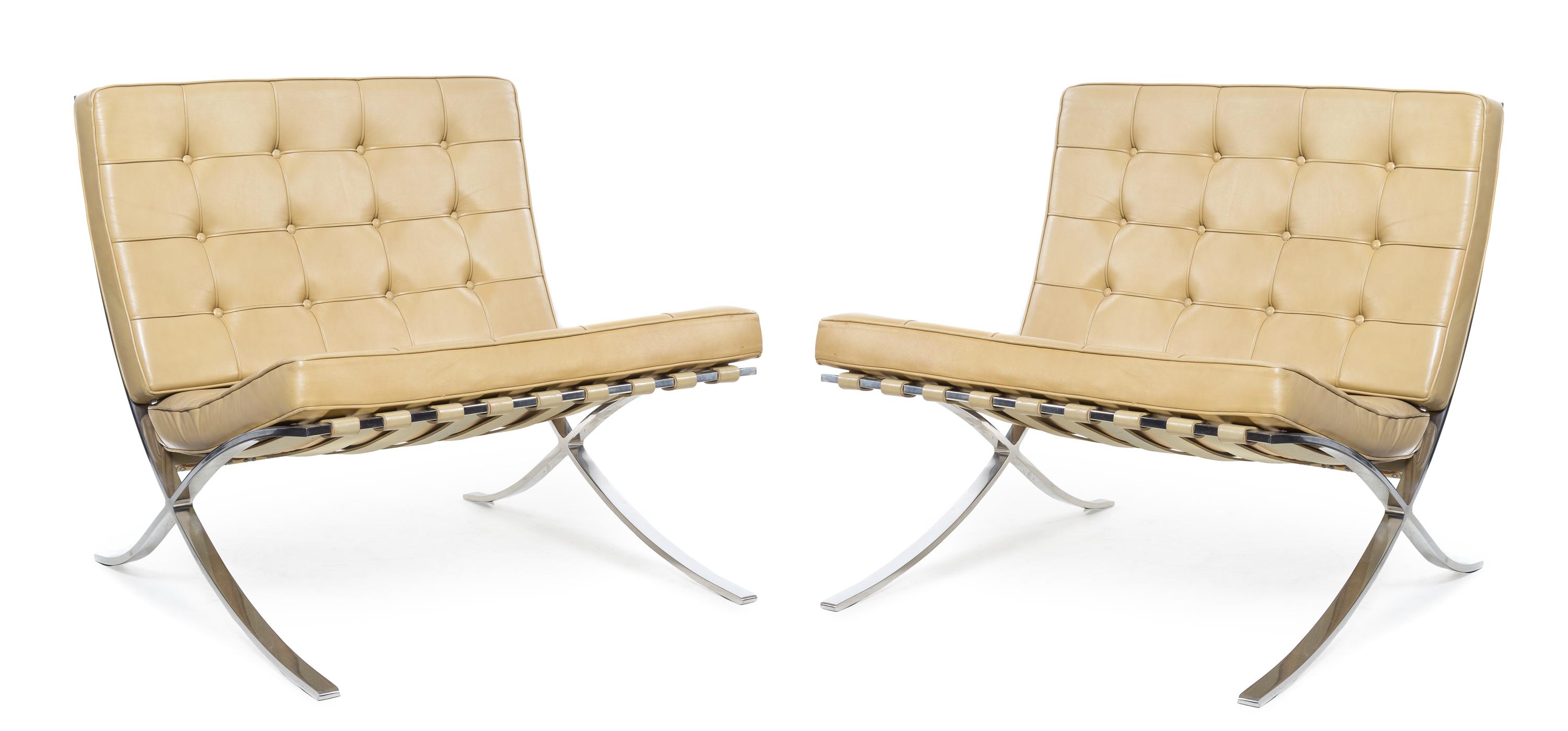 Ludwig Mies van Der Rohe (German/American, 1886-1969), KNOLL, a pair of Barcelona chairs
