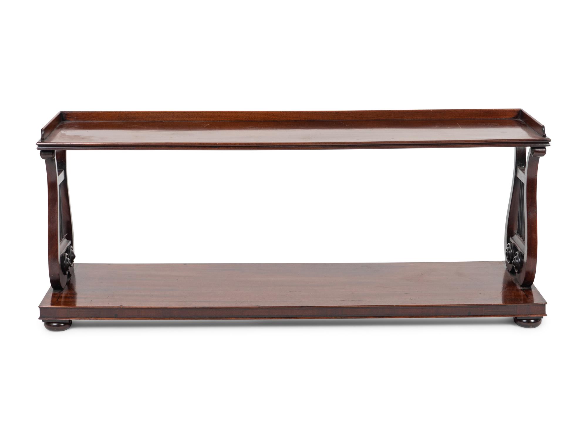 A Regency Mahogany and Gilt Metal Mounted Lyre-end Two Tier Shelf — 19TH/20TH CENTURY