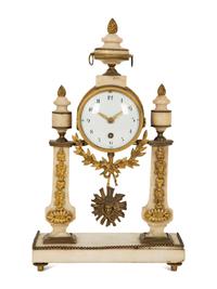 A Neoclassical White Marble and Gilt Bronze Portico Clock