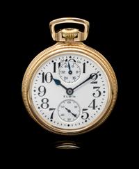 A Collection of Gold Filled Wind Indicator Railroad Open Face Pocket Watches, Elgin and Rockford,